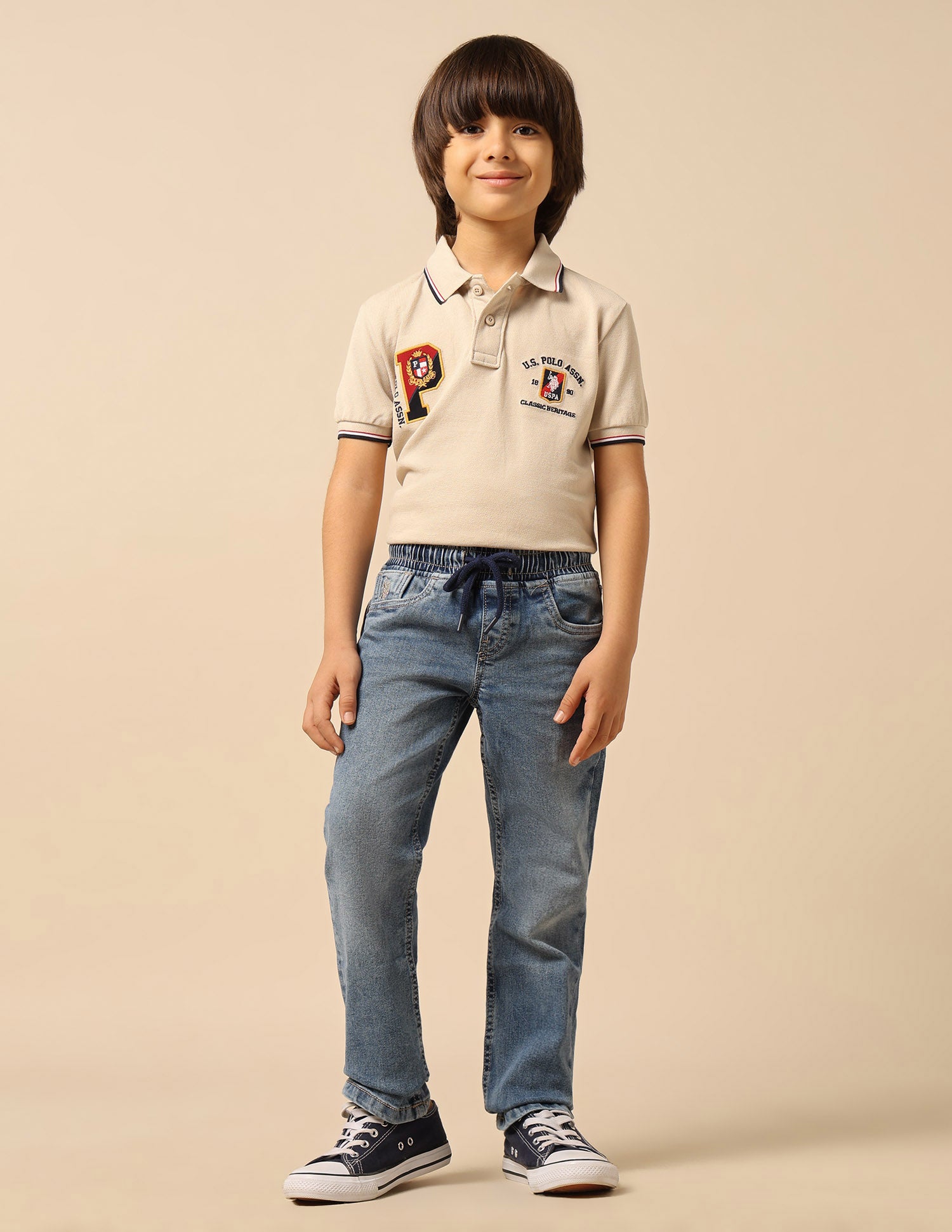 Boys Numeric Brand Embroidered Regular Fit Polo Shirt Beige - U.S. POLO ASSN. | Large