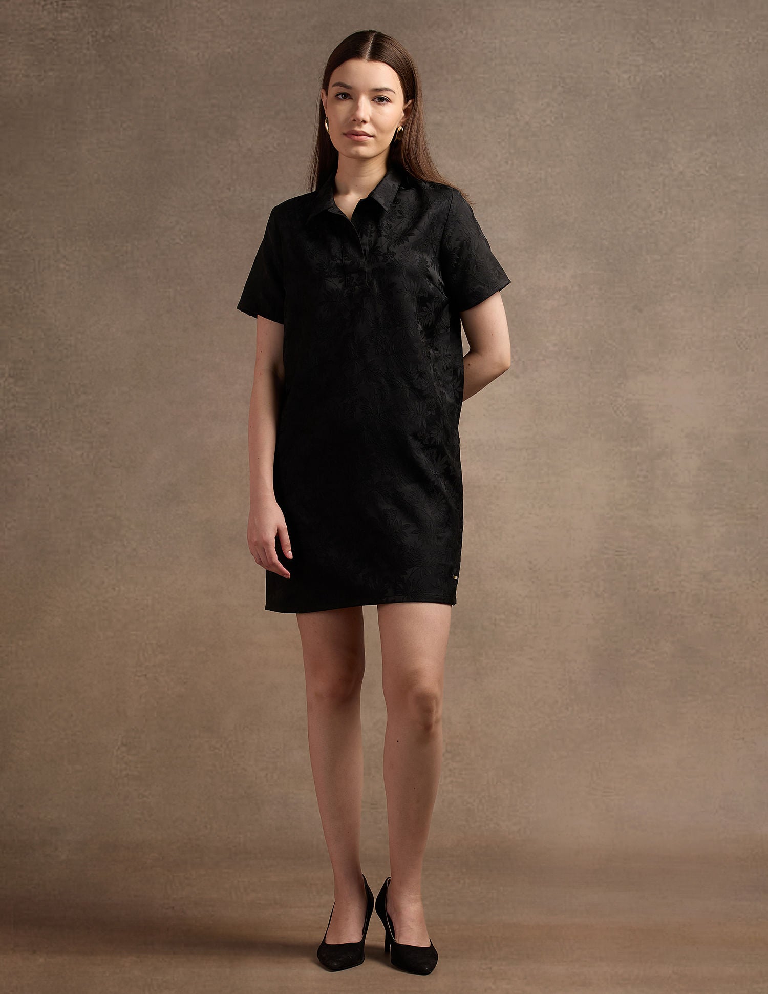 Polo Collar Jacquard Shift Dress Black - U.S. POLO ASSN. | Large