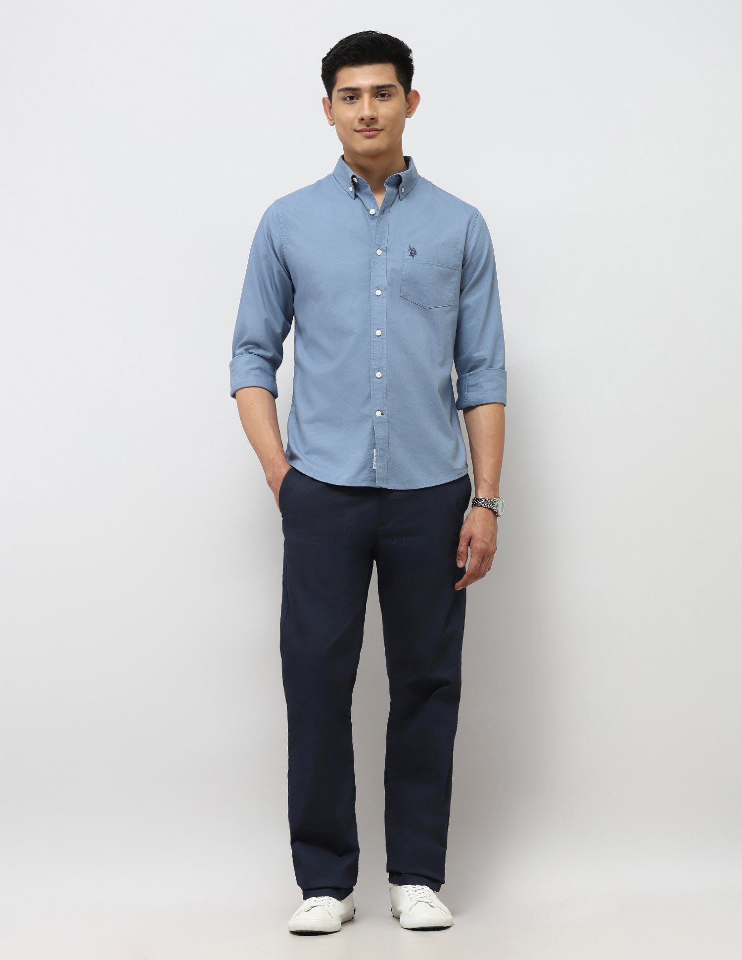 Tailored Fit Oxford Button Down Shirt Blue - U.S. Polo Assn. India | Large