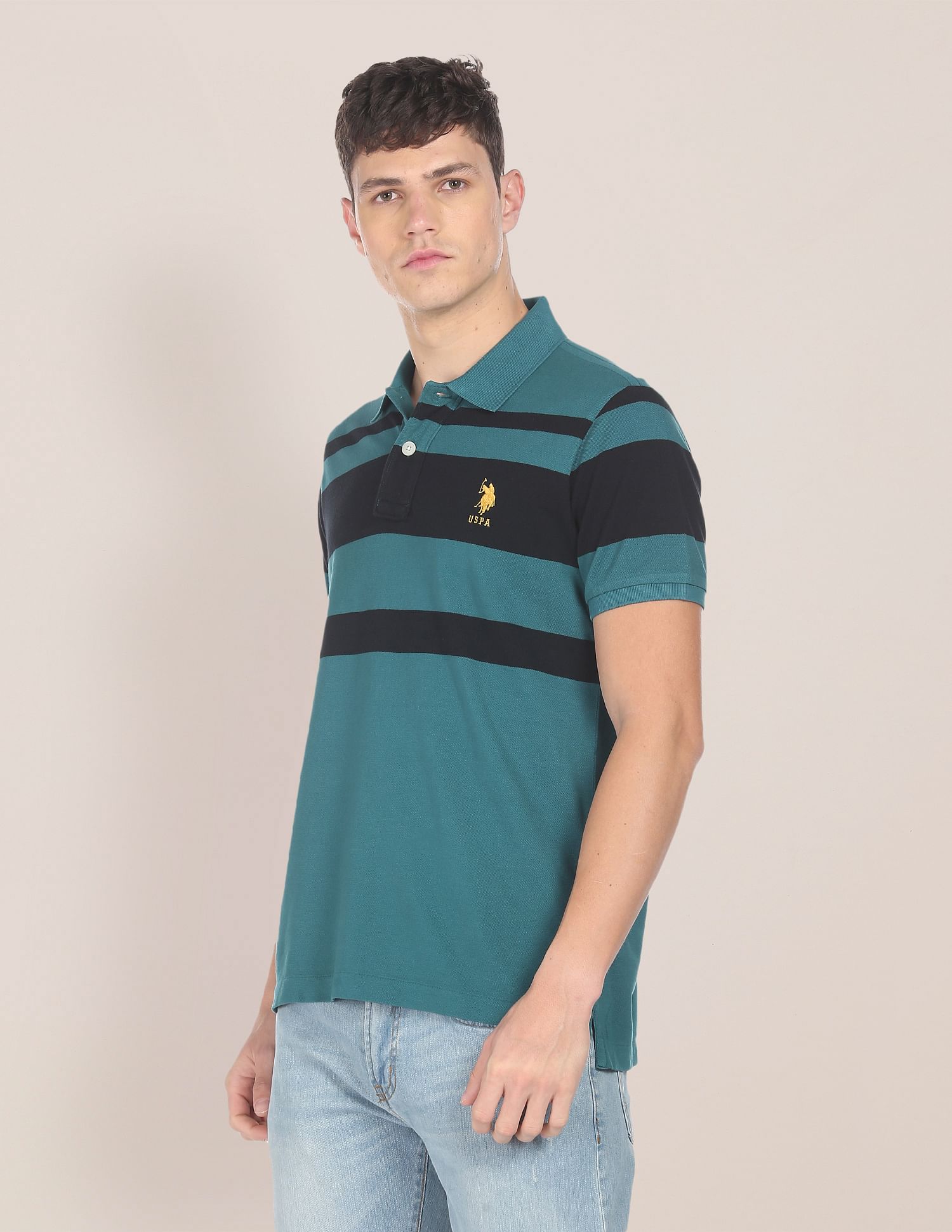 Cotton Striped Polo Shirt Teal - U.S. POLO ASSN. | Large
