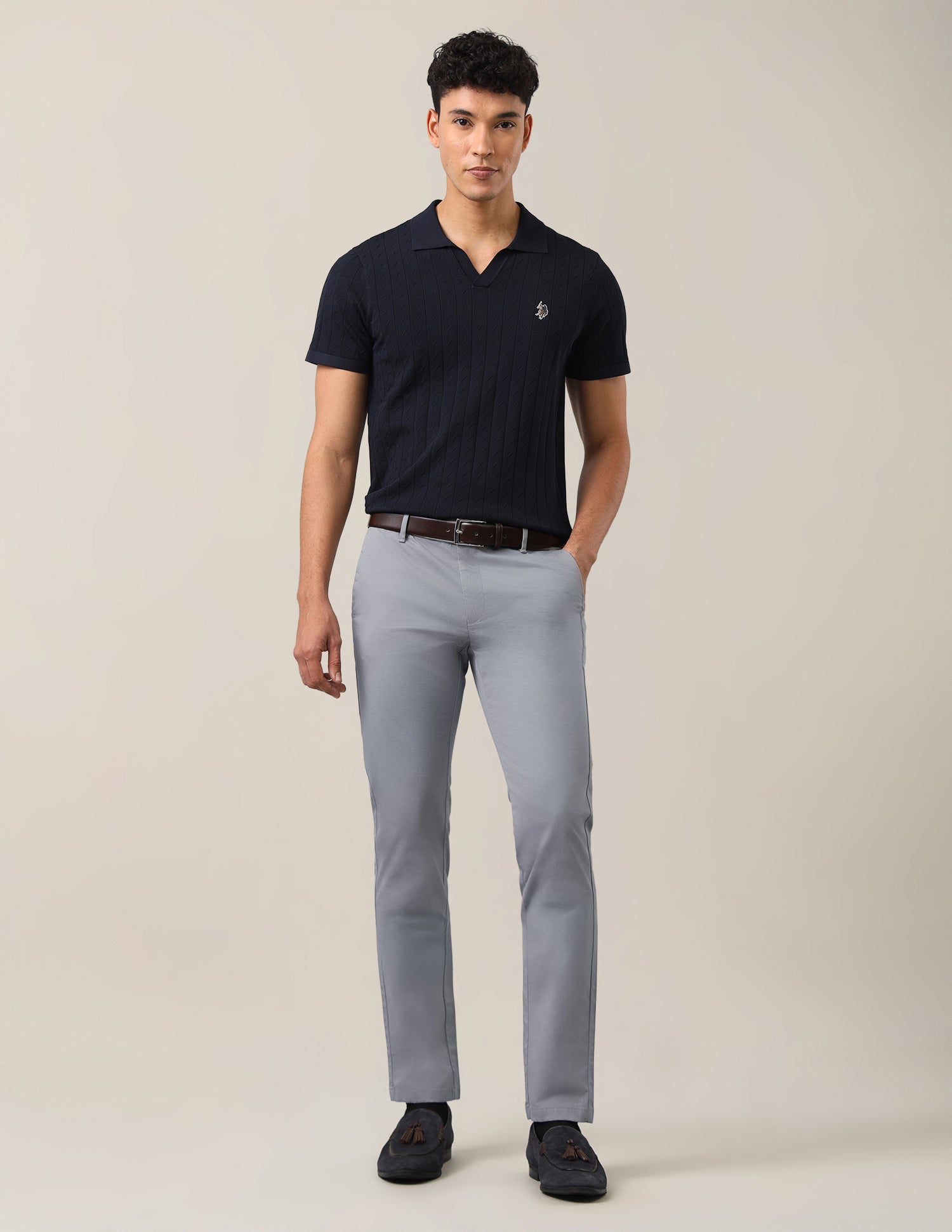 Textured Satin Trousers Mid-Grey - U.S. Polo Assn. India | Large