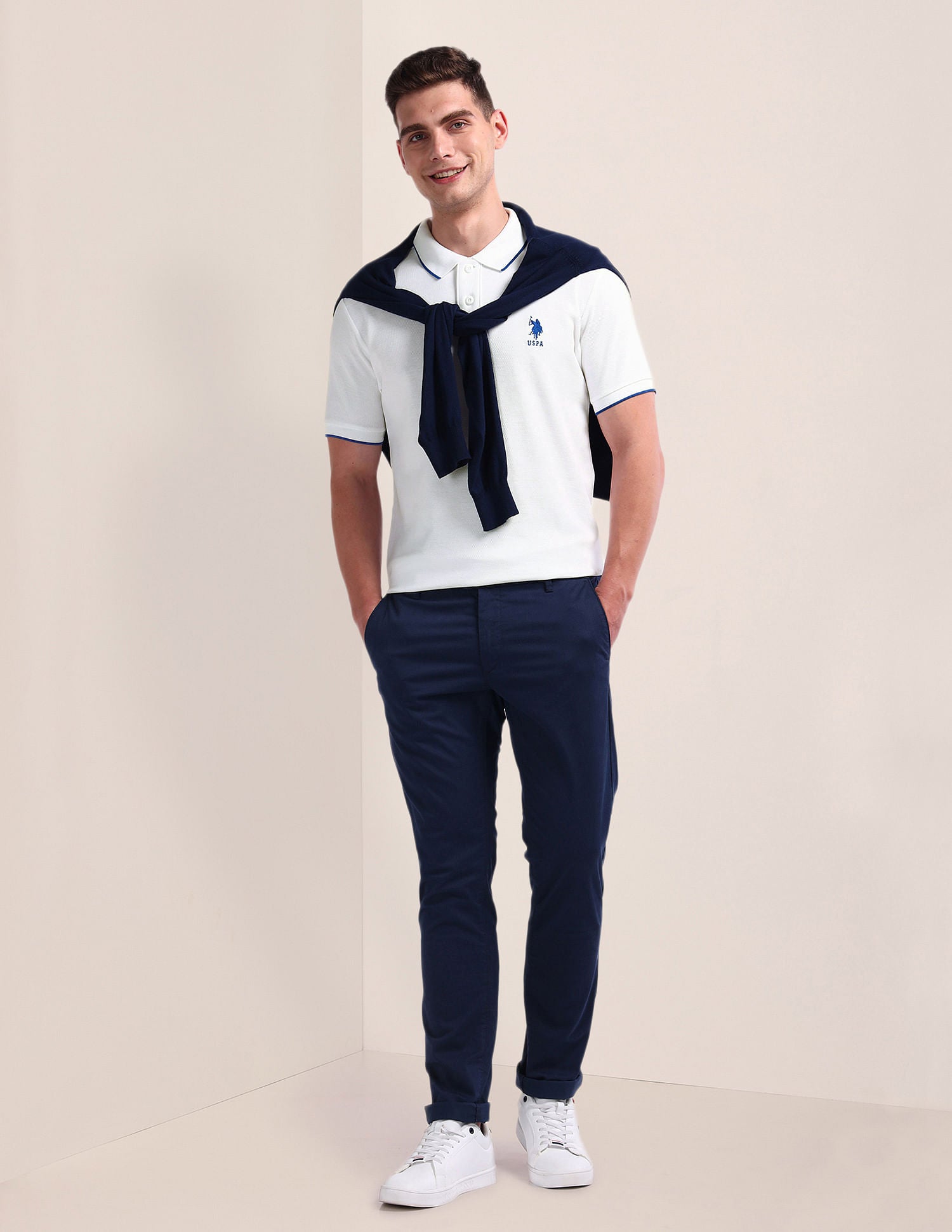 Solid Slim Fit Polo Shirt White - U.S. Polo Assn. India | Large