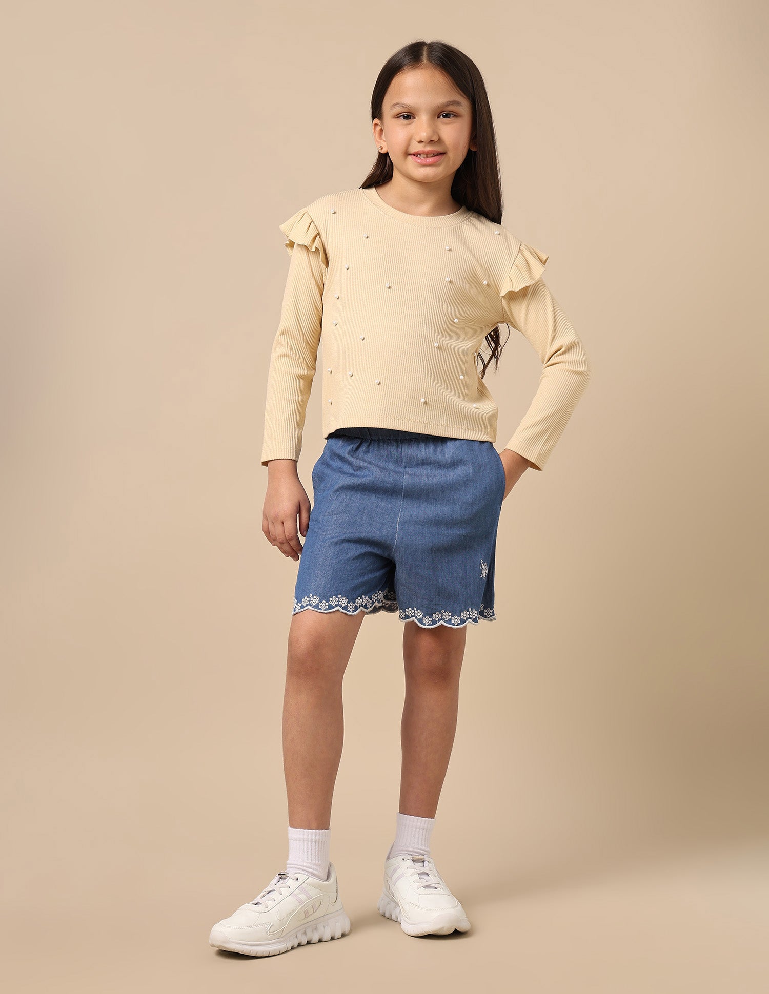 Girls Embroidered Denim Shorts Blue - U.S. Polo Assn. India | Large