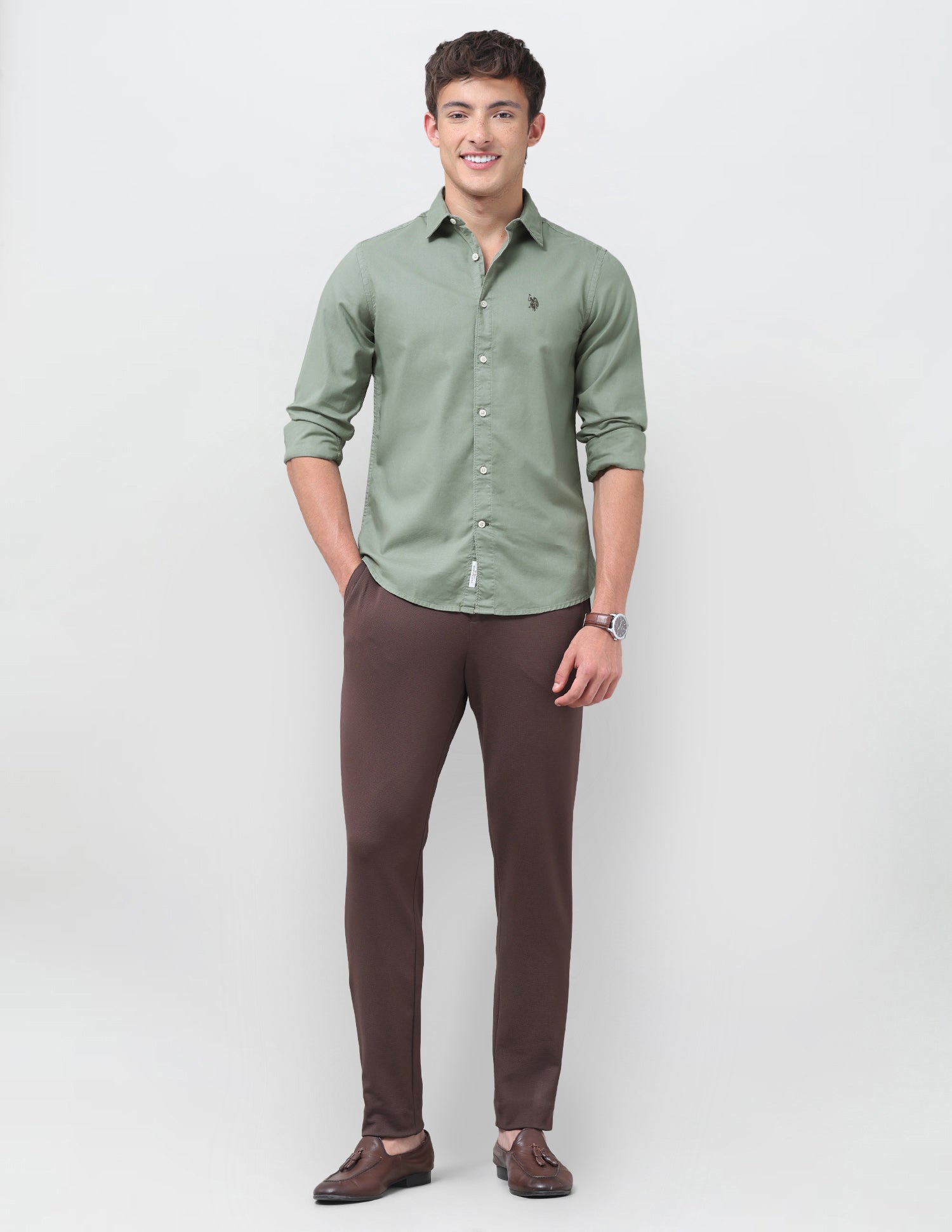 Solid Tailored Fit Shirt Mint - U.S. Polo Assn. India | Large