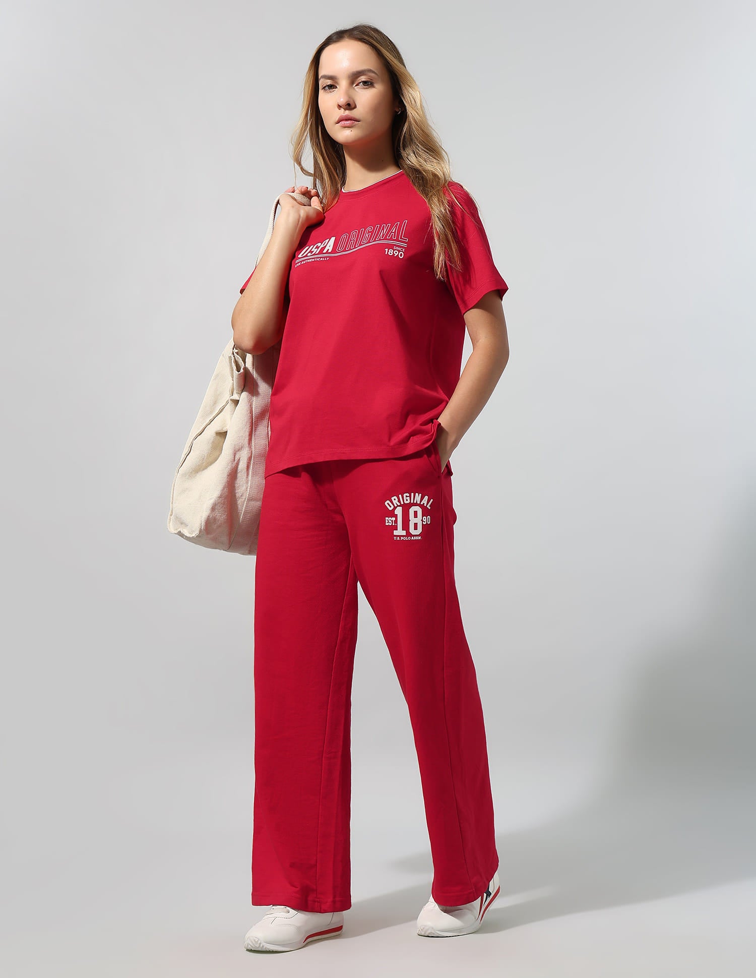 Polo Collar T-Shirt With Wide Leg Pants Red - U.S. Polo Assn. India | Large