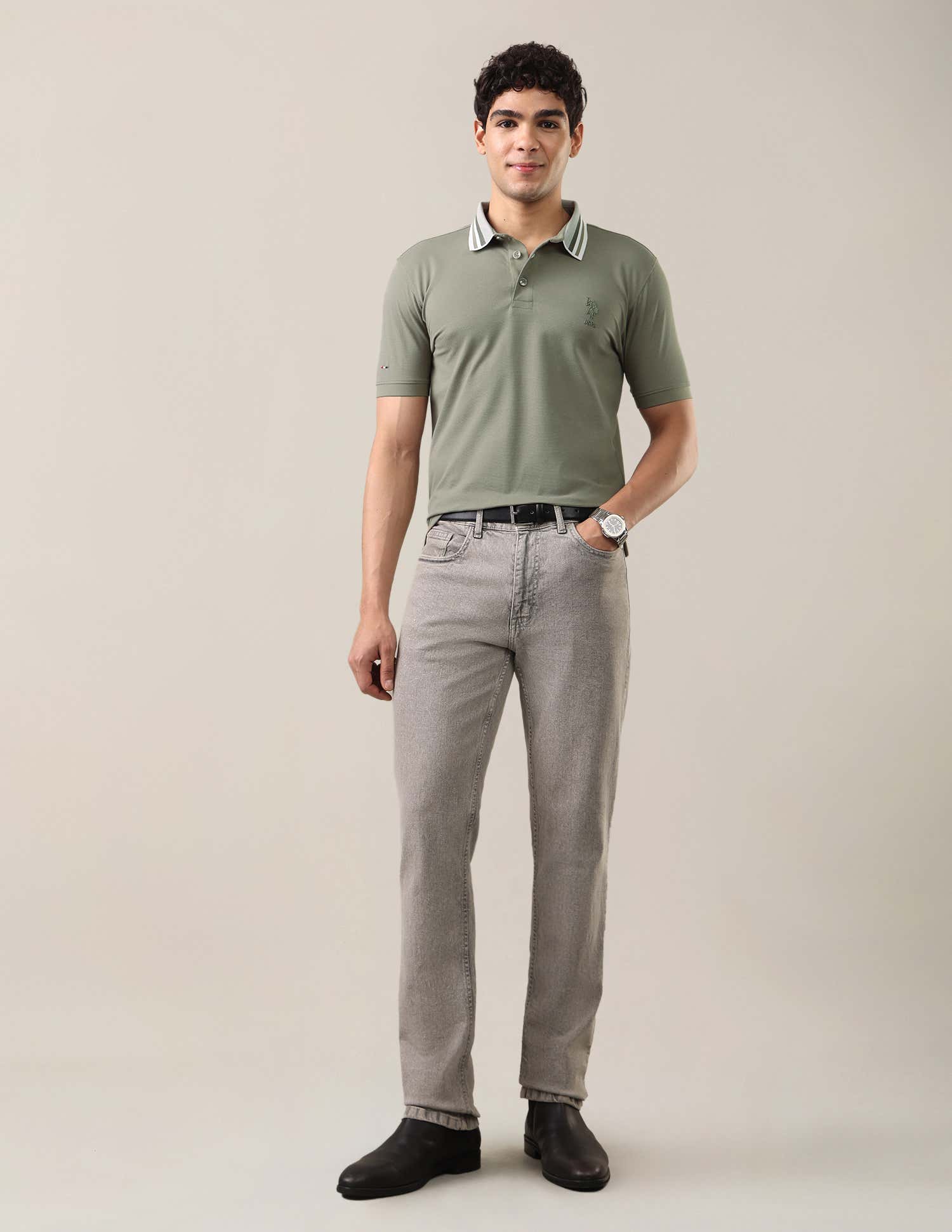 Solid Slim Fit Polo Shirt Sage - U.S. Polo Assn. India | Large