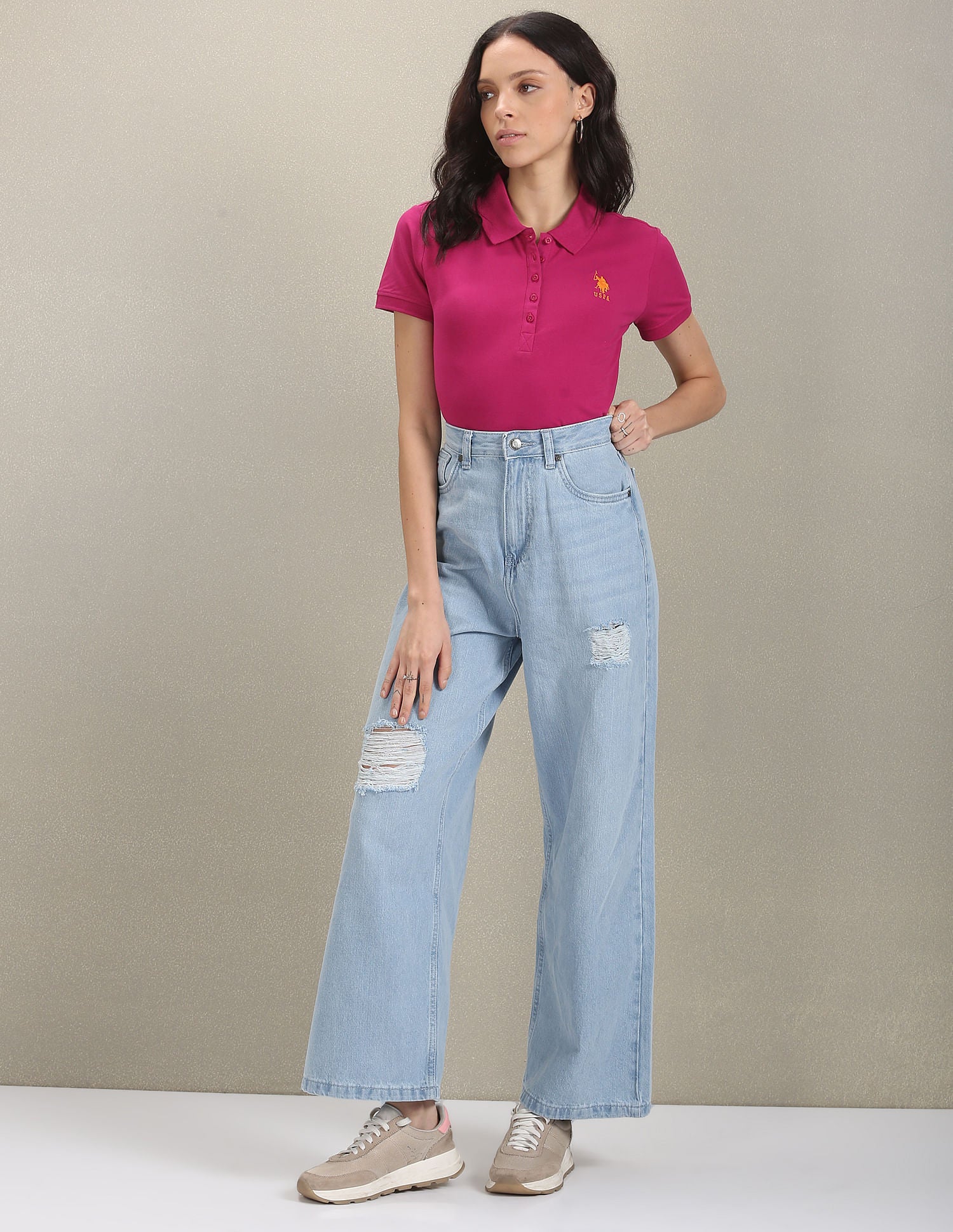 Ribbed Collar Solid Polo Shirt Fuchsia - U.S. POLO ASSN. | Large