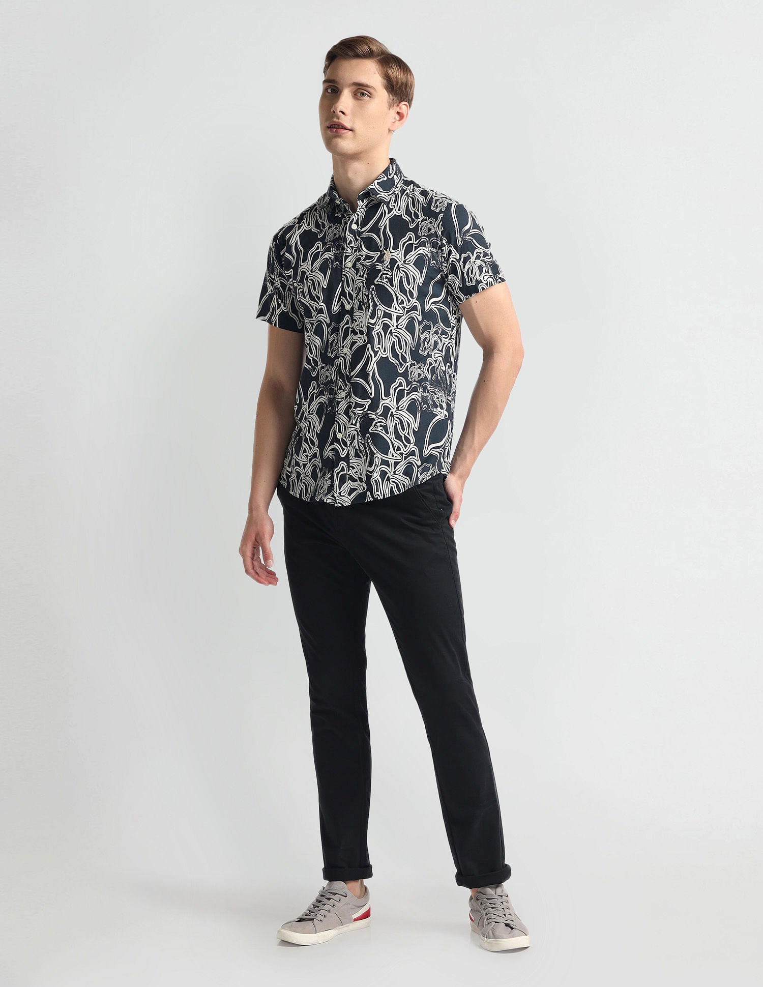 Abstract Print Slim Fit Shirt Black - U.S. Polo Assn. India | Large