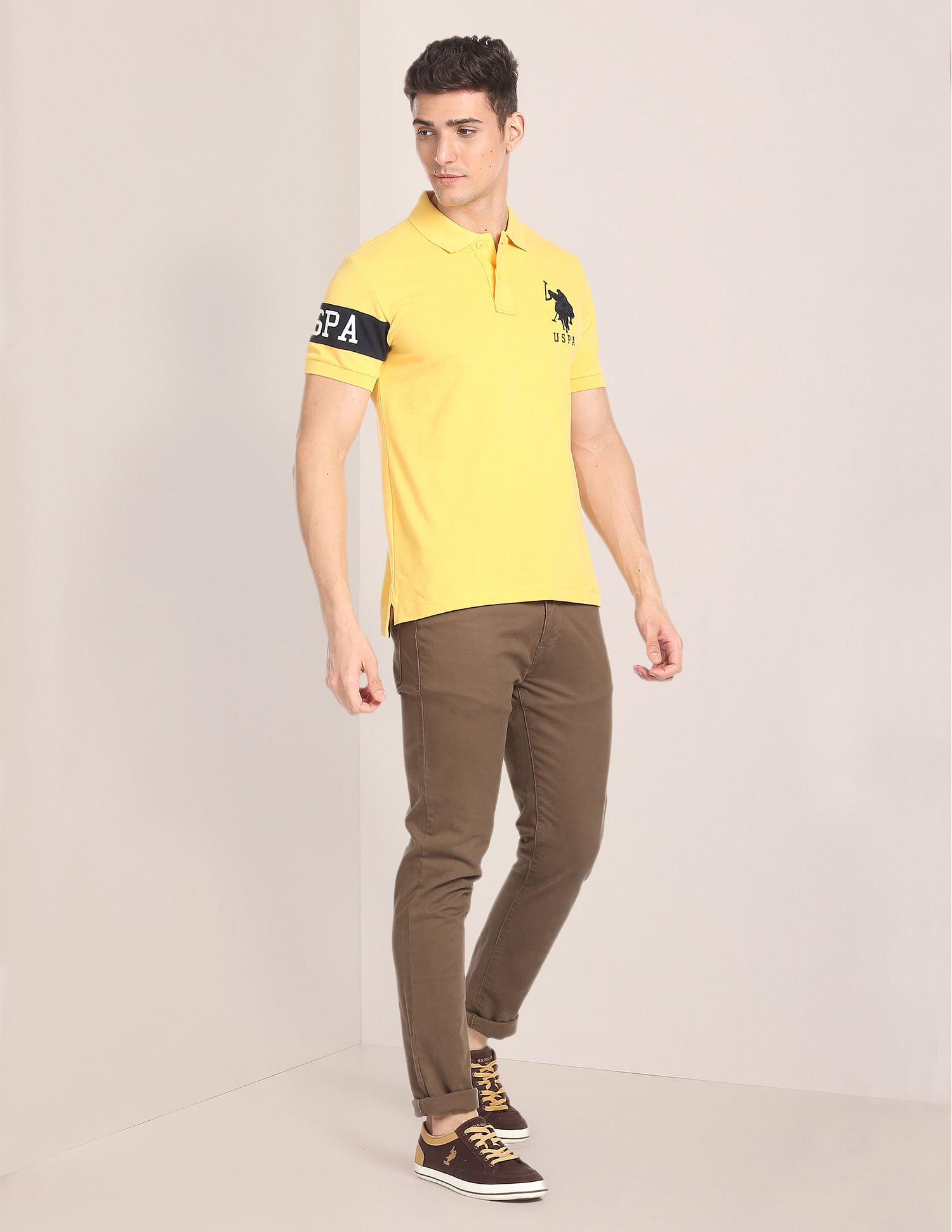 Logo Detail Pique Polo Shirt Mustard - U.S. POLO ASSN. | Large