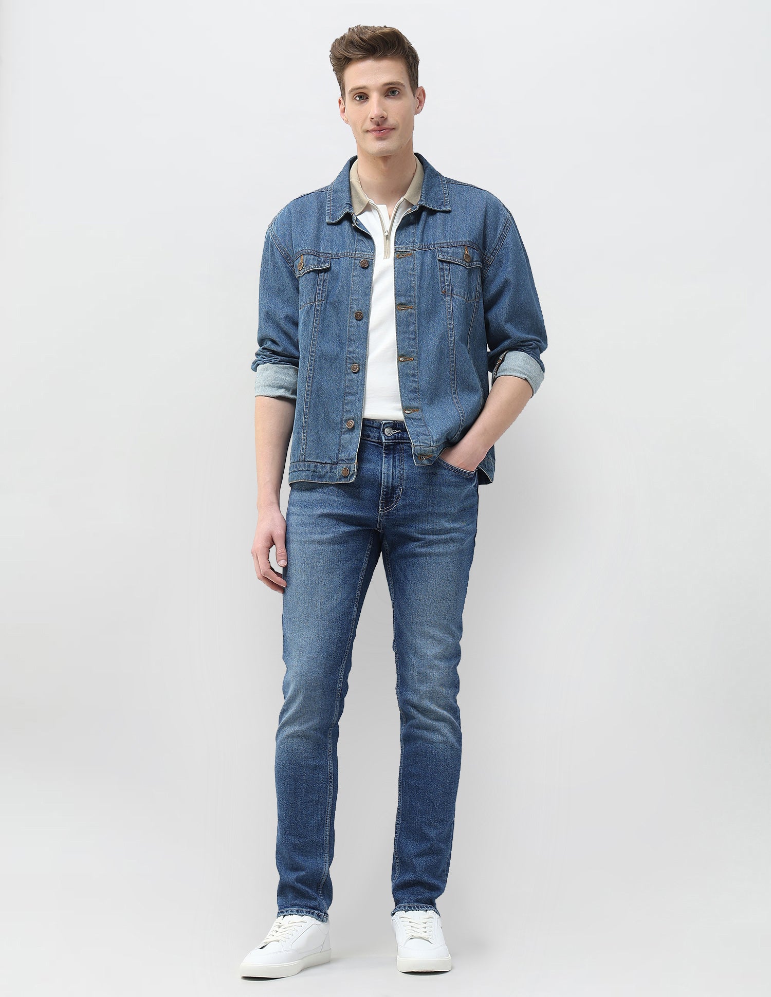 Whiskered Brandon Slim Tapered Fit Jeans Mid Blue - U.S. Polo Assn. India | Large