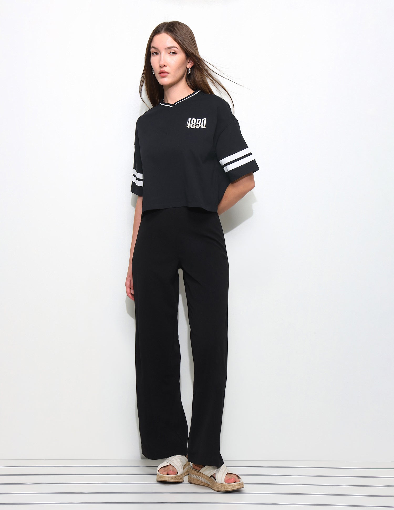 Solid Boxy Fit Varsity T-Shirt Black - U.S. Polo Assn. India | Large