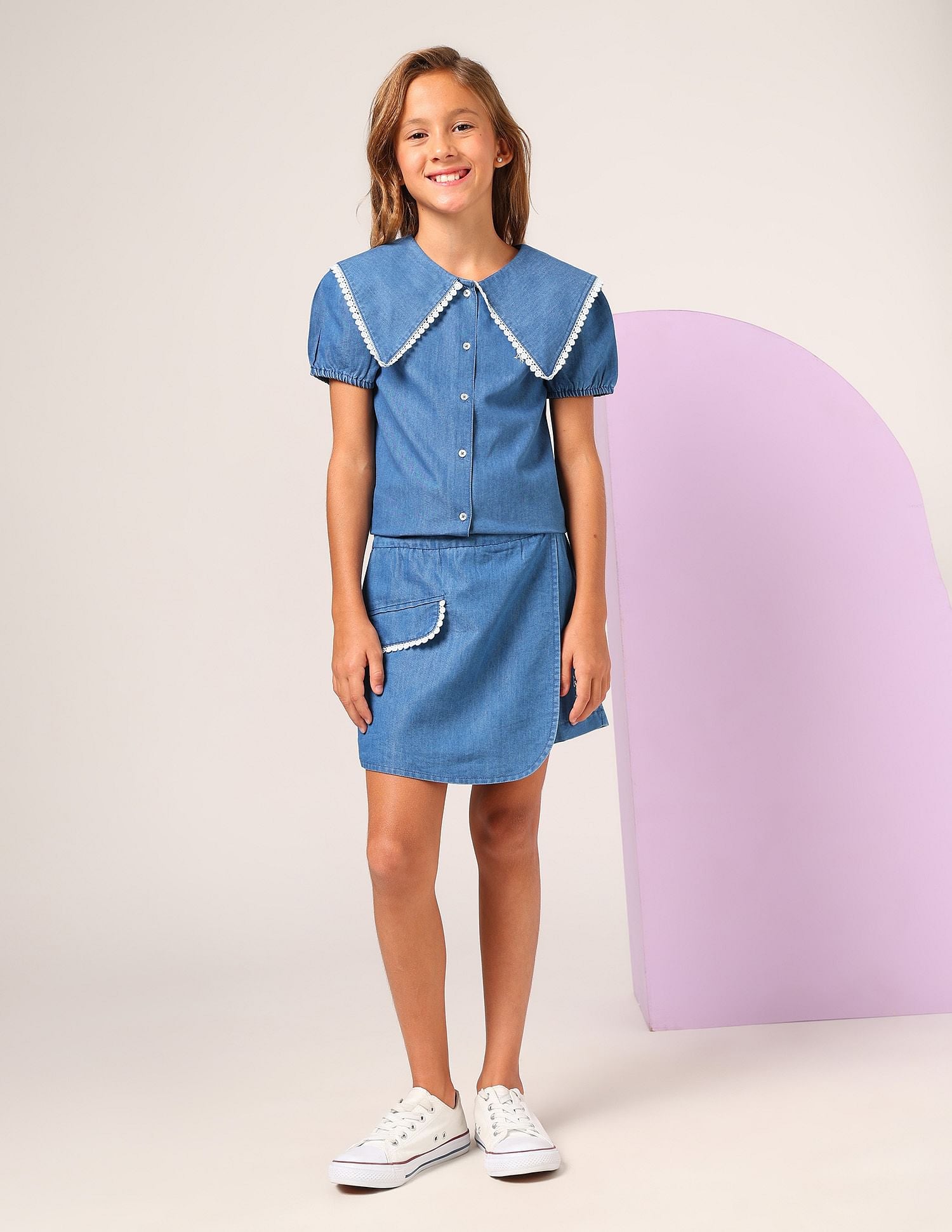 Girls Chambray Solid Skorts Indigo - U.S. POLO ASSN. | Large