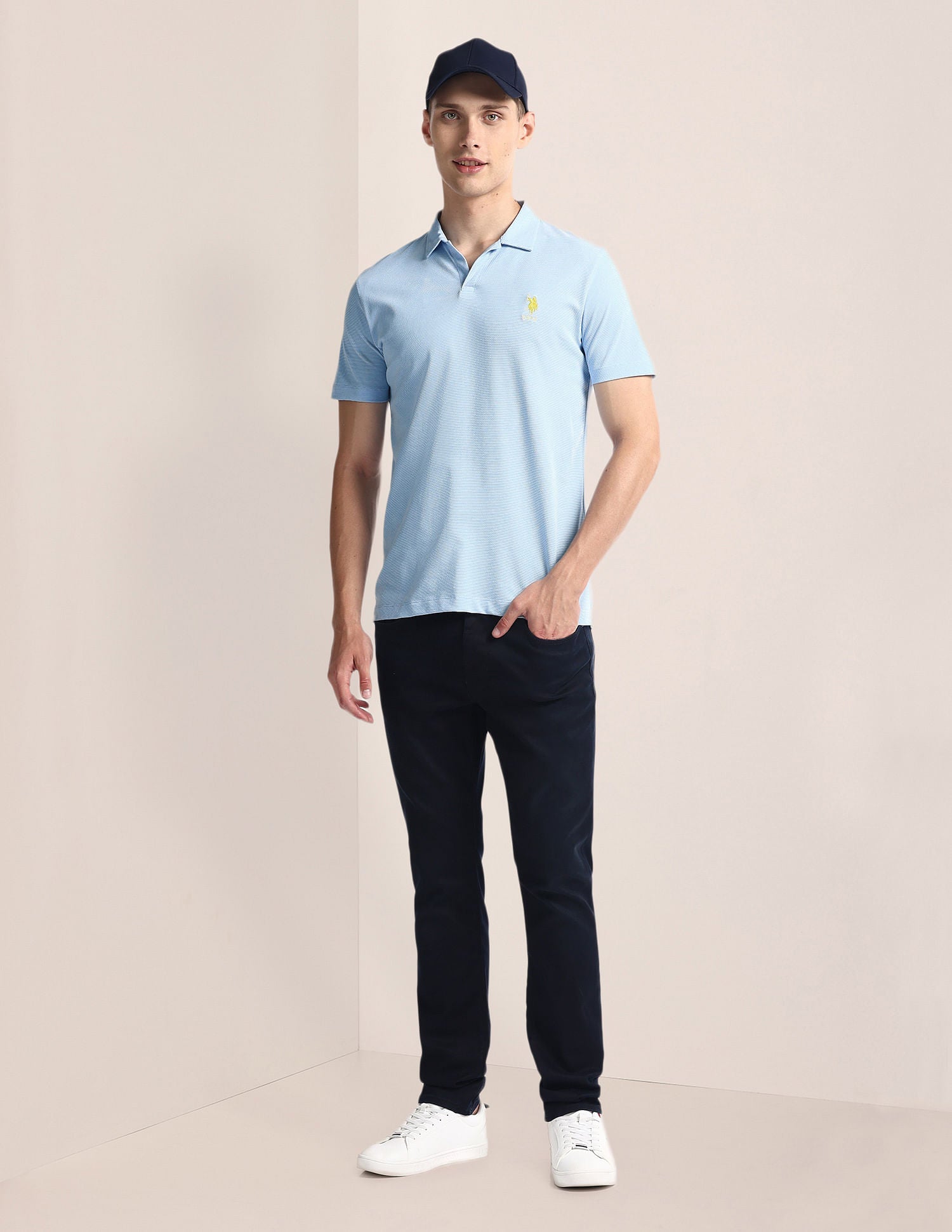 Solid Slim Fit Polo Shirt Blue - U.S. Polo Assn. India | Large