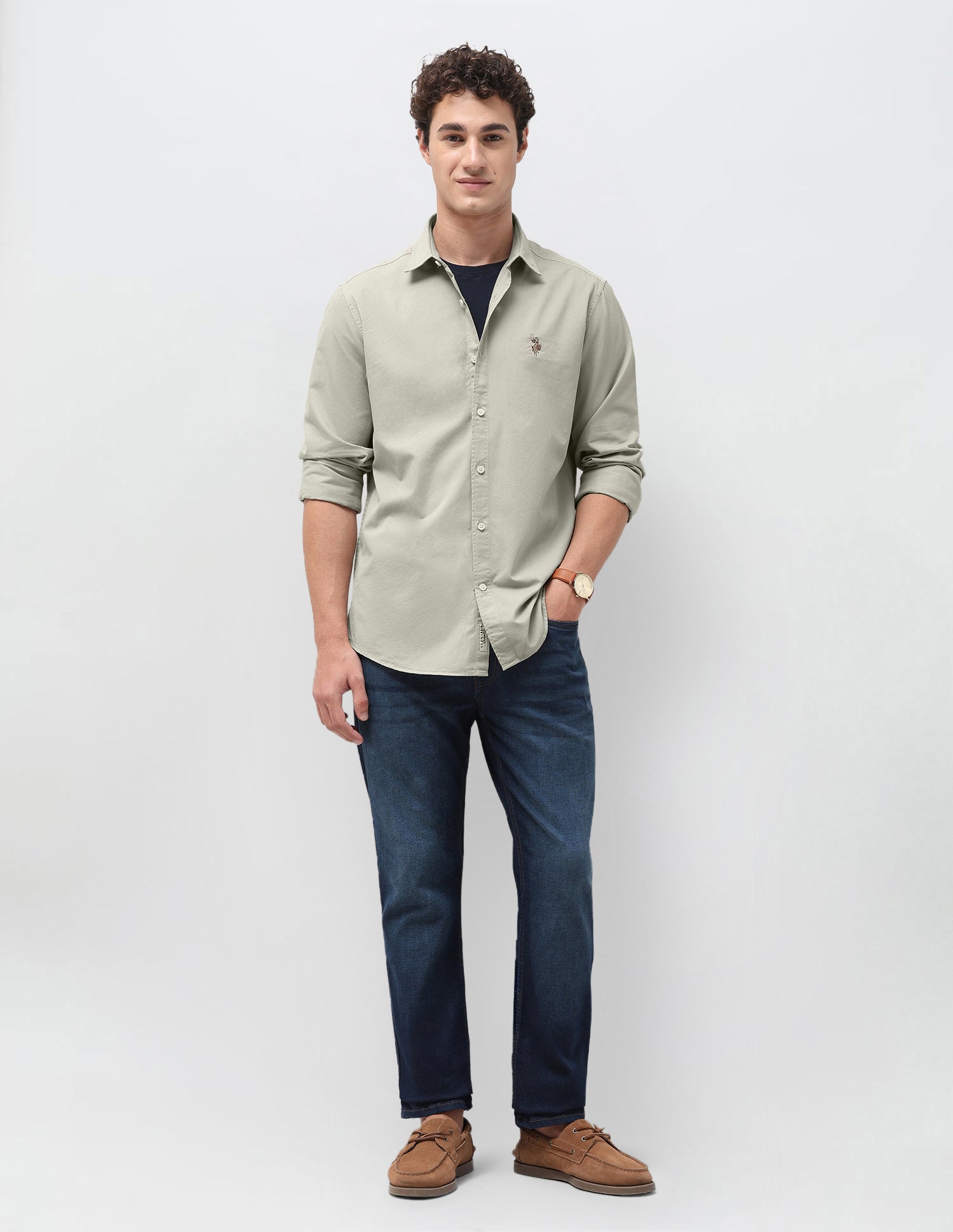 Regular Fit Twill Shirt Light Khaki - U.S. Polo Assn. India | Large