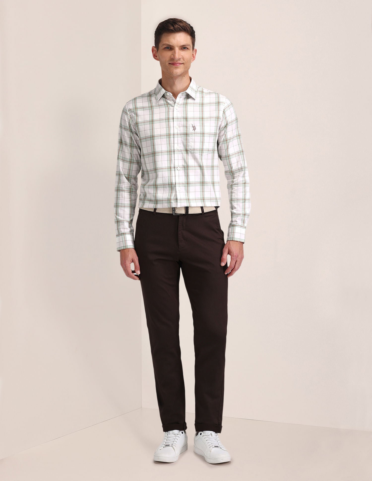 Tartan Check Pure Cotton Shirt Ivory - U.S. Polo Assn. India | Large