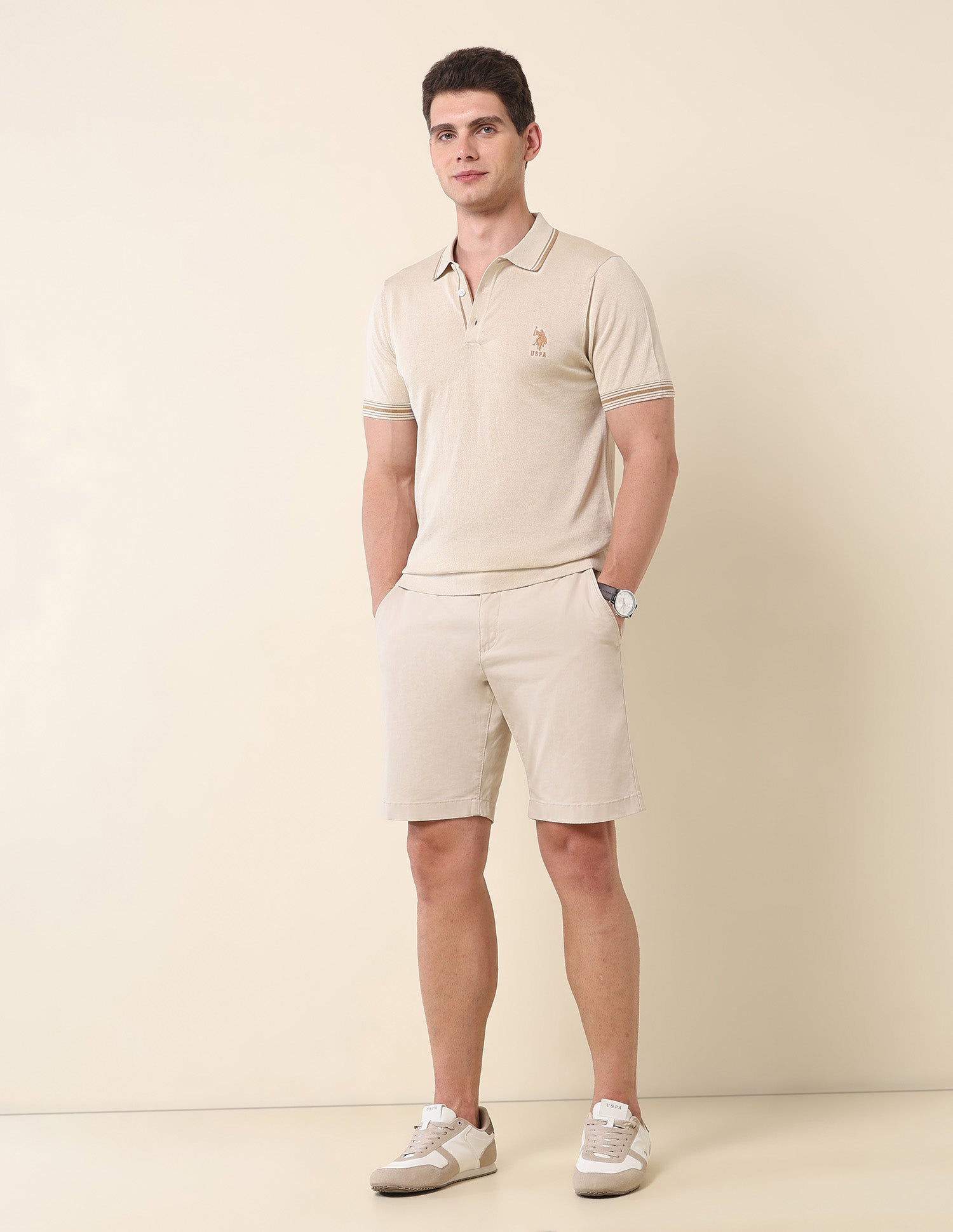 Solid Monochrome Polo Shirt Beige - U.S. Polo Assn. India | Large