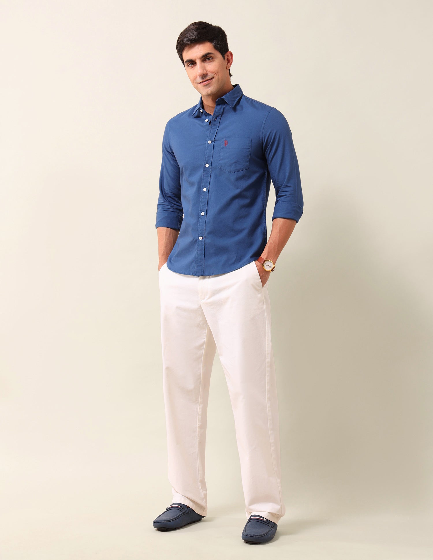 Solid Tailored Fit Shirt Dark Blue - U.S. Polo Assn. India | Large