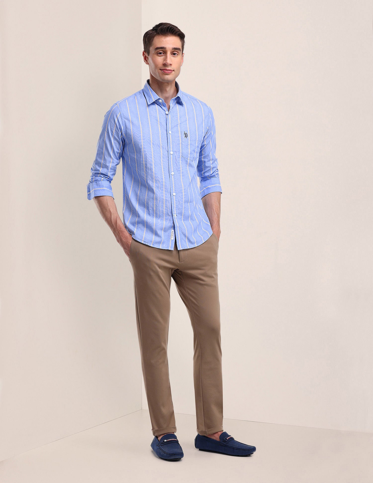 Tailored Fit Cotton Striped Shirt Blue - U.S. Polo Assn. India | Large