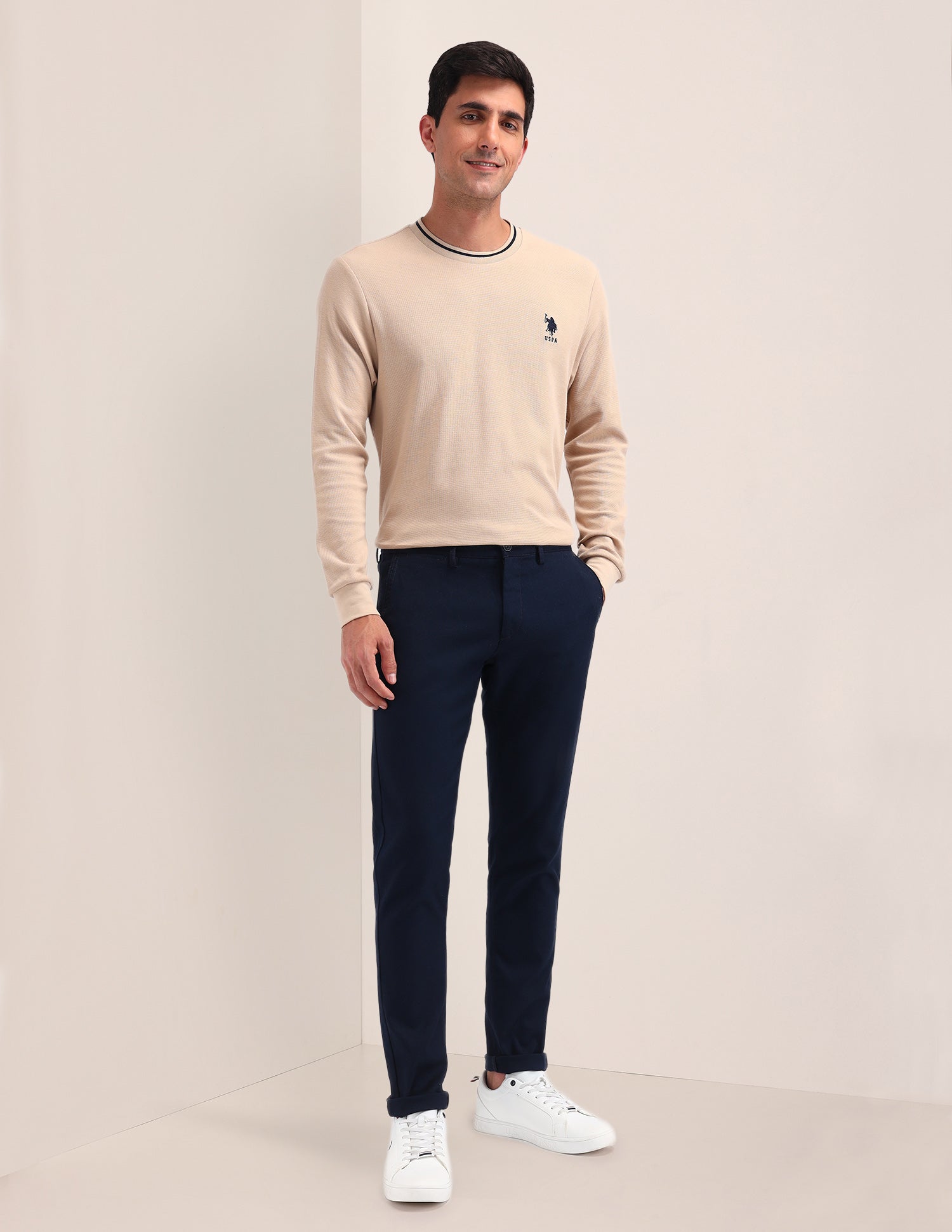 Austin Slim Fit Solid Trousers Navy - U.S. POLO ASSN. | Large