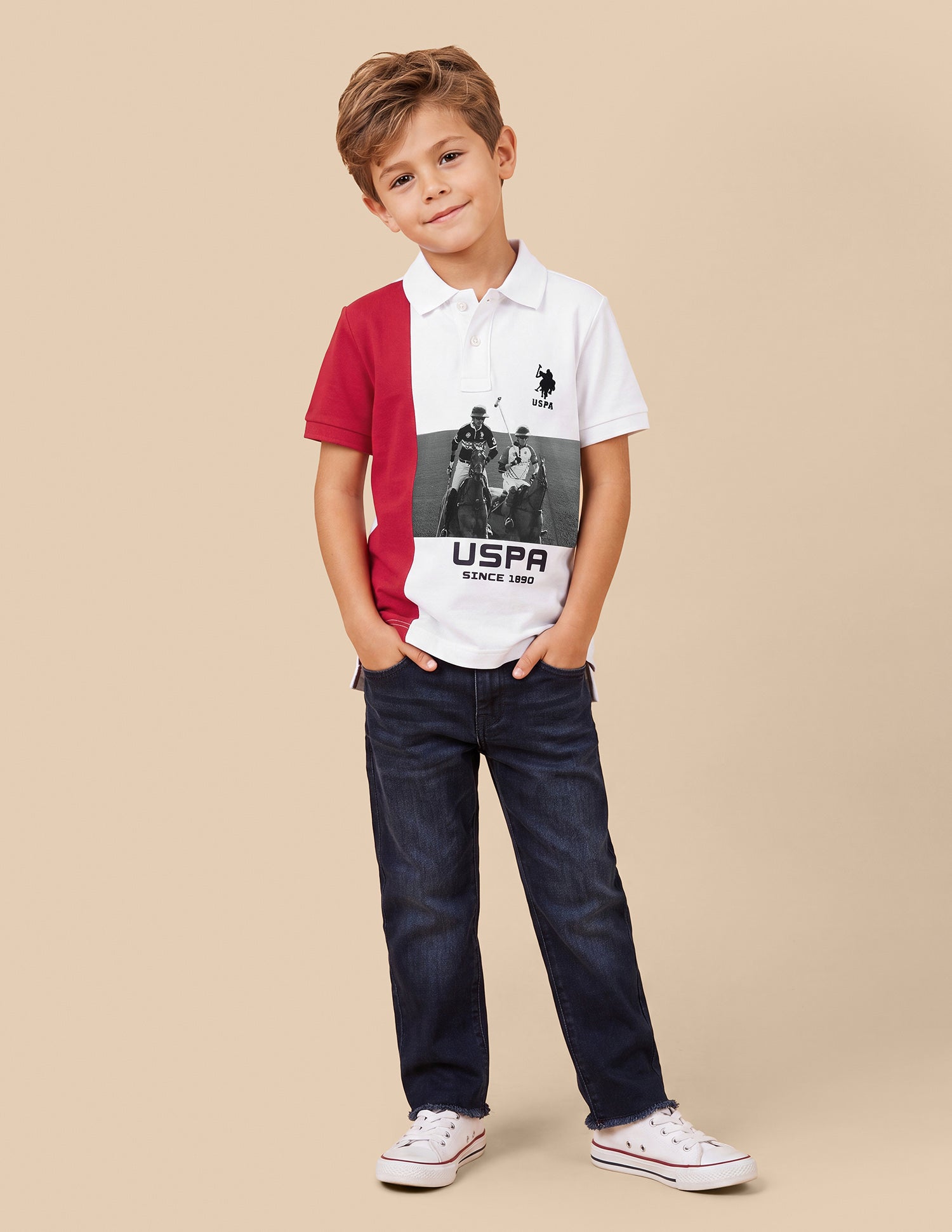 Graphic Brand Printed Regular Fit Polo Shirt Off White - U.S. Polo Assn. India | Large