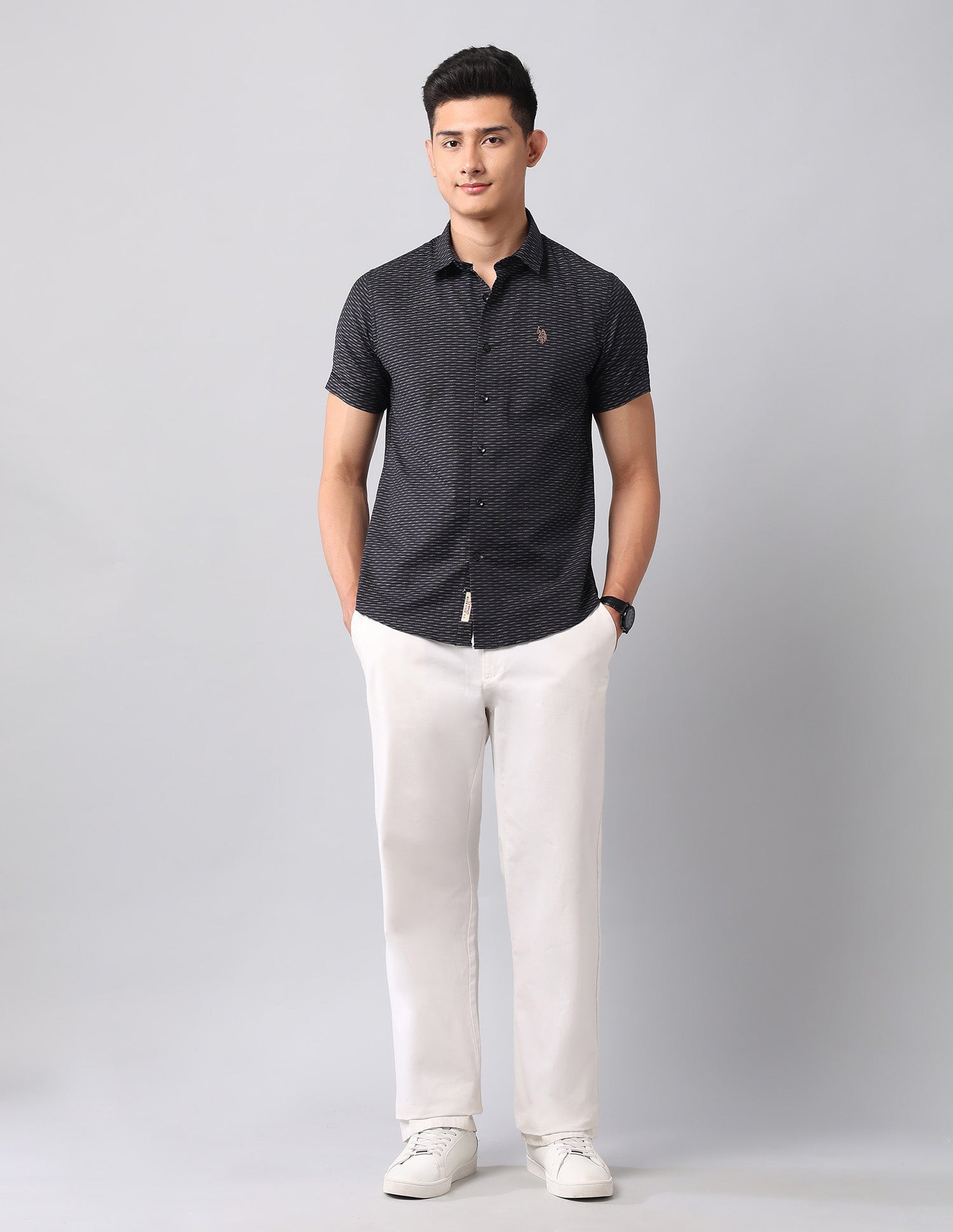 All Over Printed Dobby Shirt Black - U.S. POLO ASSN. | Large