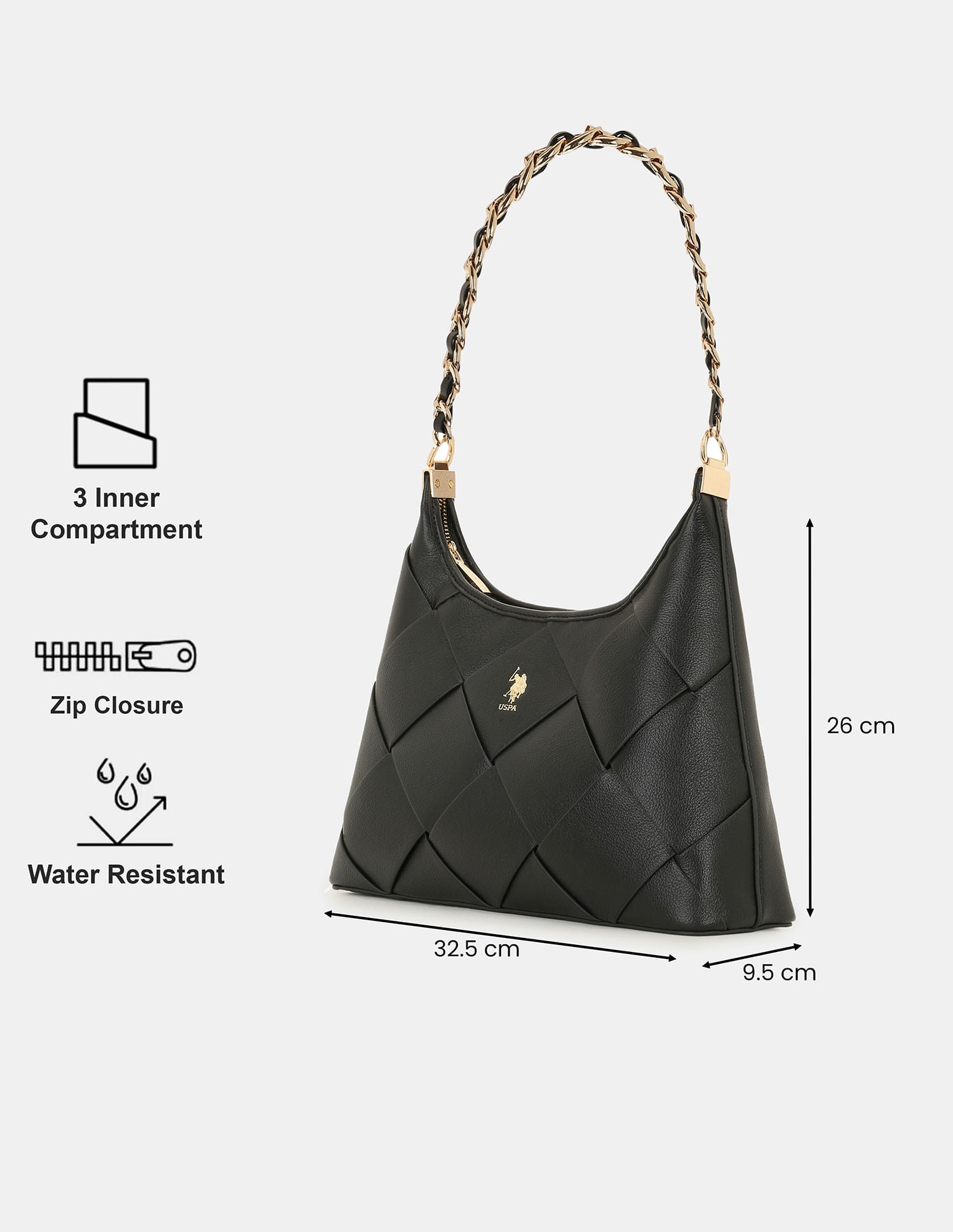 Women Babie Shoulder Bag with Woven Texture Black - U.S. POLO ASSN. | Large