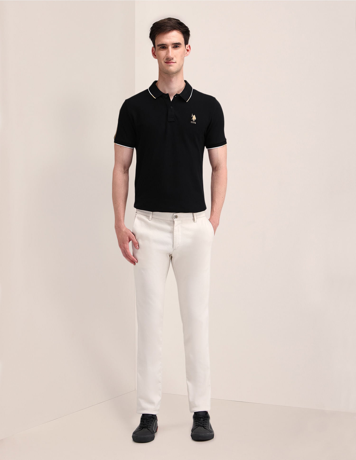 Slim Fit Solid Polo Shirt Black - U.S. Polo Assn. India | Large