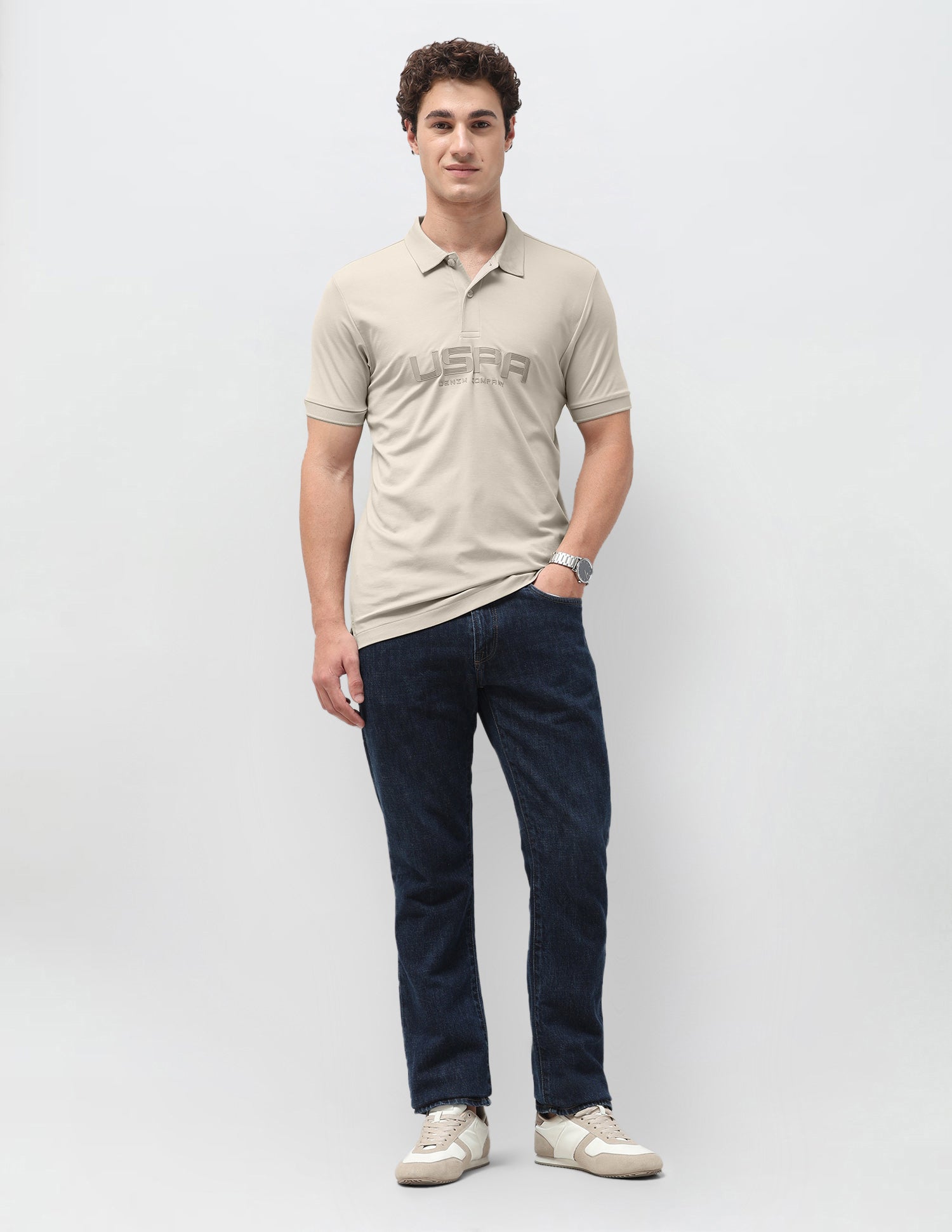 Brand Embroidered Polo Shirt Beige - U.S. Polo Assn. India | Large