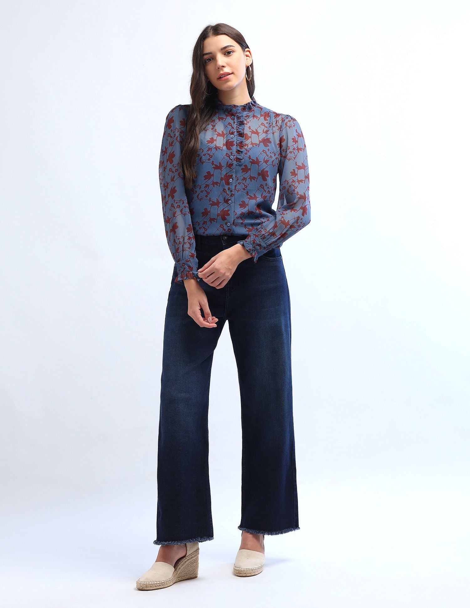 Ruffled Button Down Top Multicolor - U.S. POLO ASSN. | Large