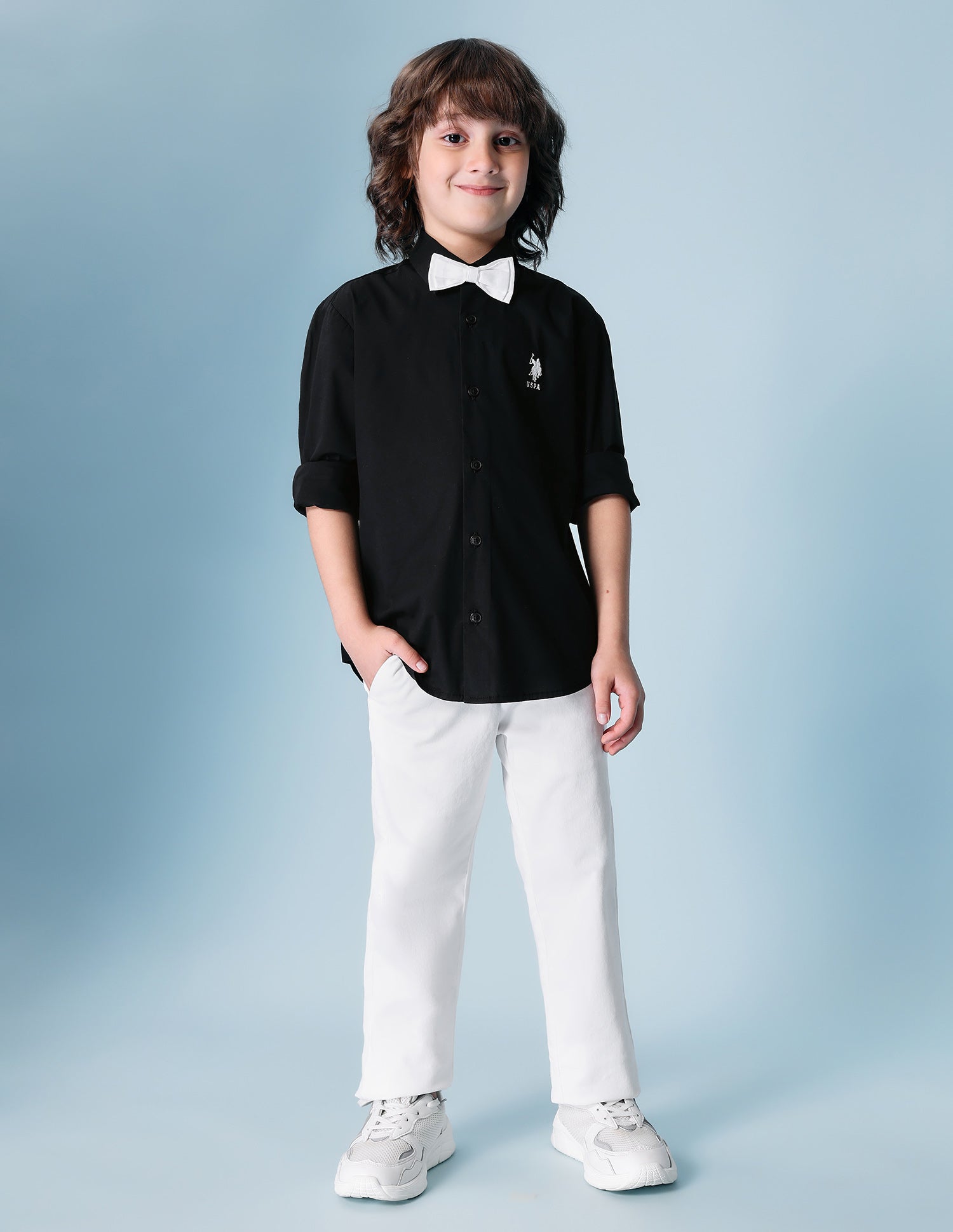 Boys Poplin Bow Tie Shirt Black - U.S. POLO ASSN. | Large