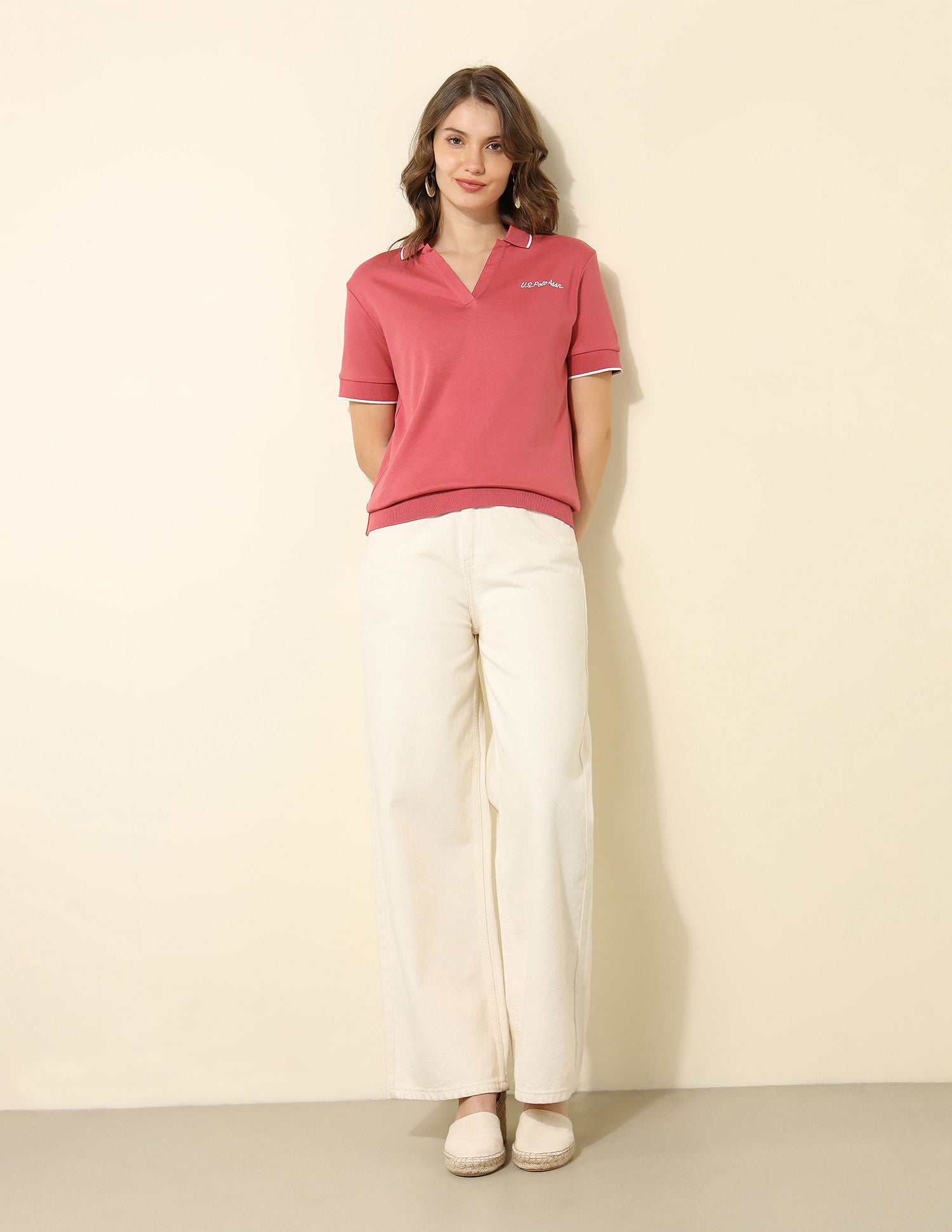 Boxy Fit Solid Polo Shirt Pink - U.S. POLO ASSN. | Large