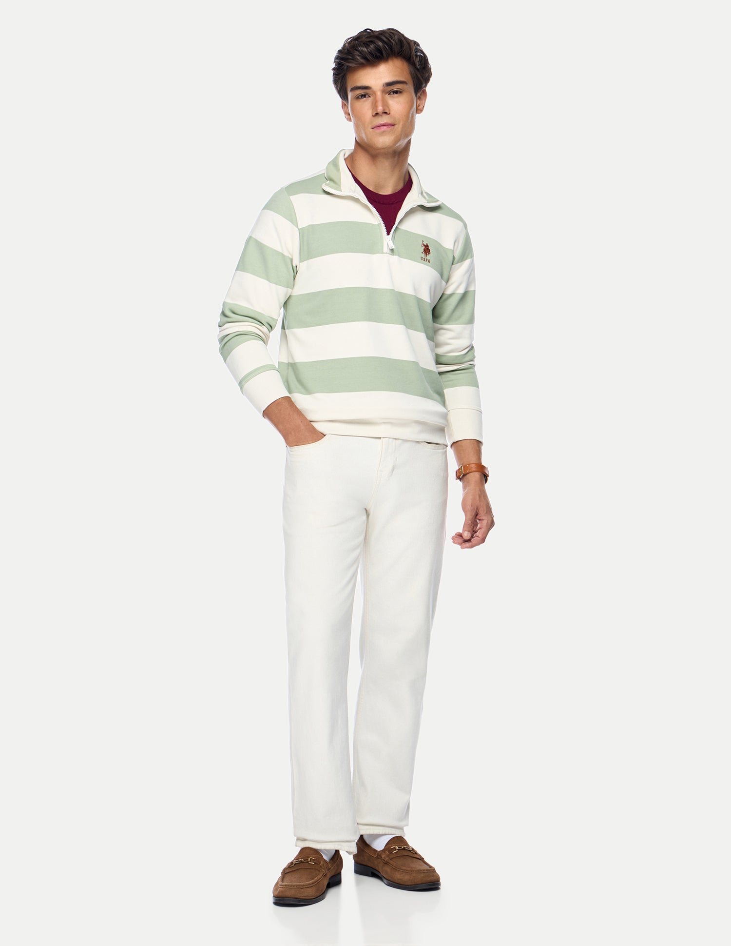 Horizontal Striped Regular Fit Sweatshirt Light Green - U.S. Polo Assn. India | Large