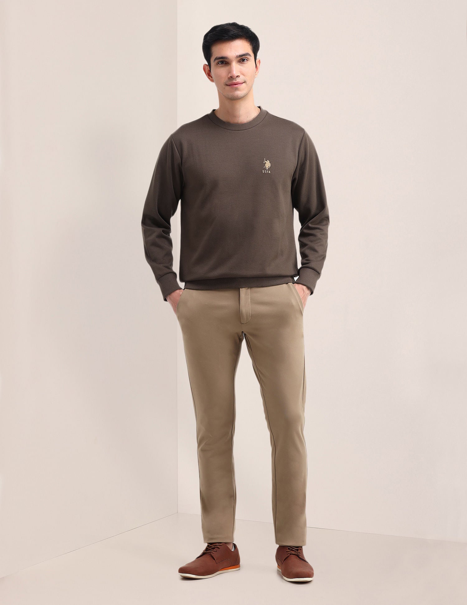 Patterned Knit Regular Fit Sweatshirt Dark Brown - U.S. Polo Assn. India | Large