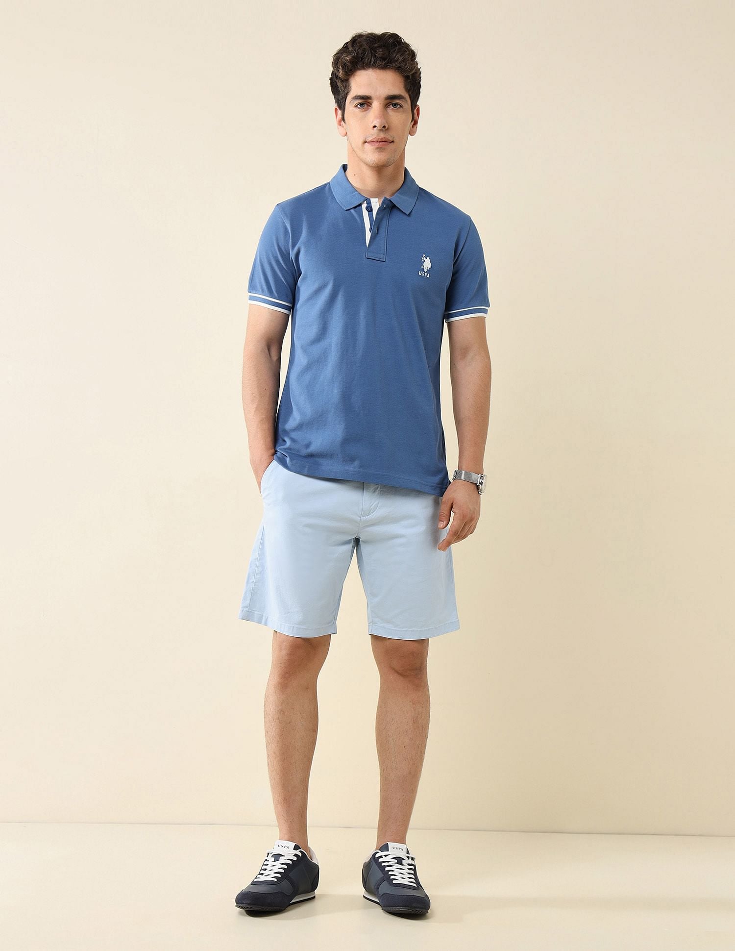 Striped Placket Slim Fit Polo Shirt Blue - U.S. Polo Assn. India | Large