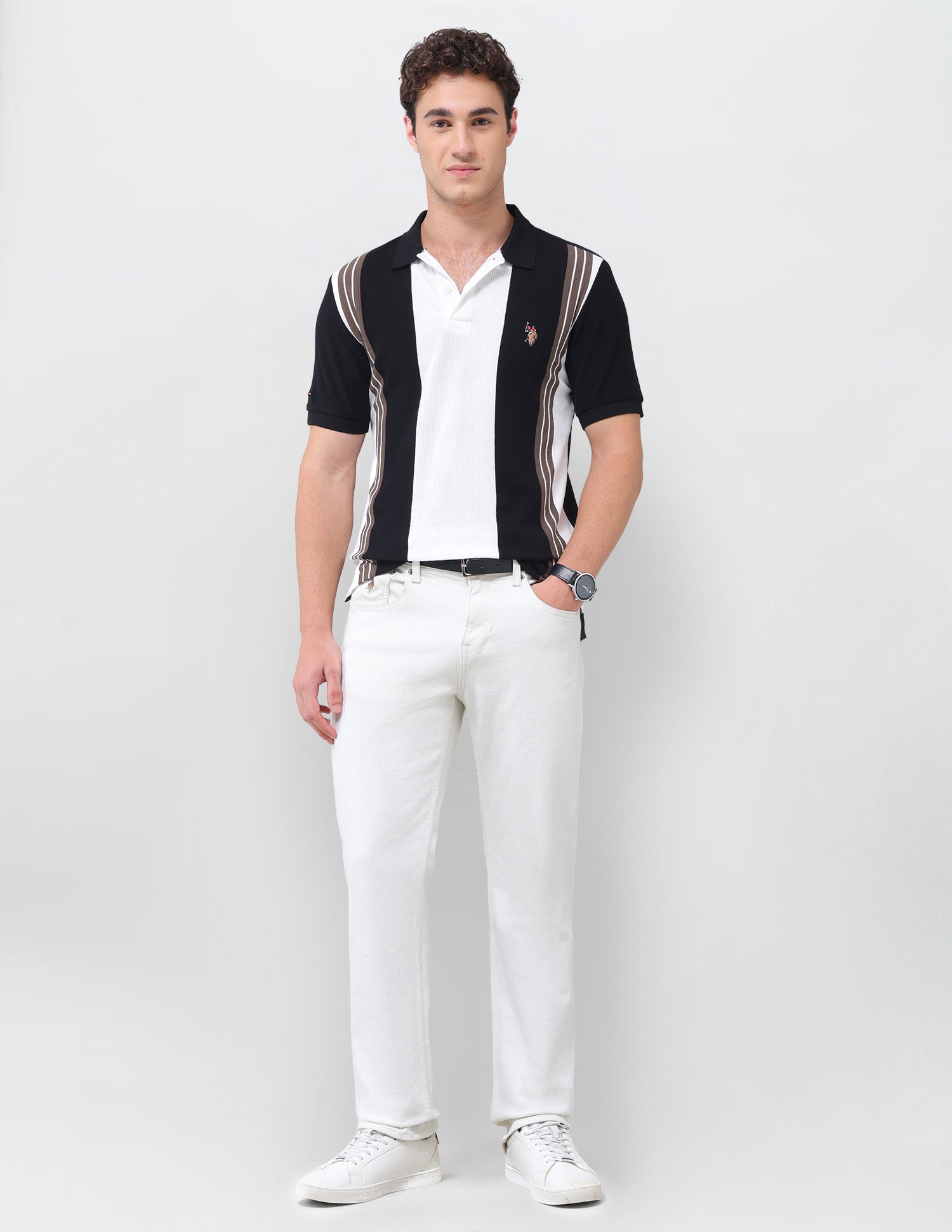 Colourblocked Slim Fit Polo Shirt Black - U.S. Polo Assn. India | Large