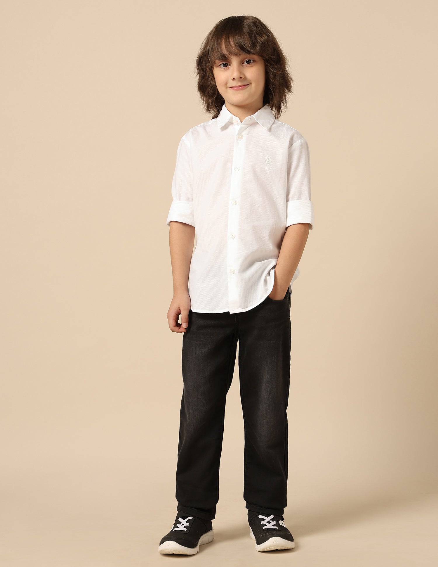Boys Textured Pure Cotton Shirt White - U.S. POLO ASSN. | Large