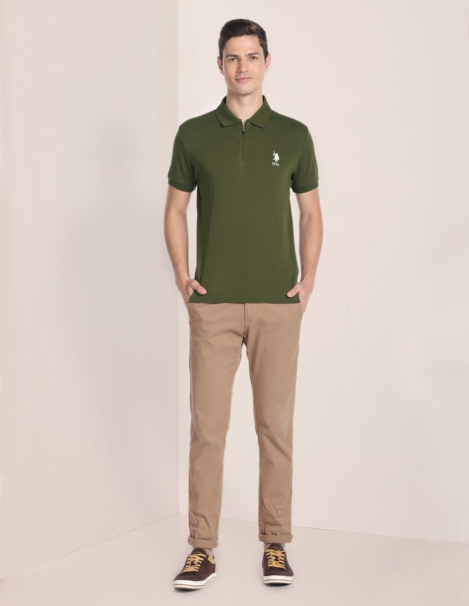 Solid Slim Fit Polo Shirt Olive - U.S. POLO ASSN. | Large