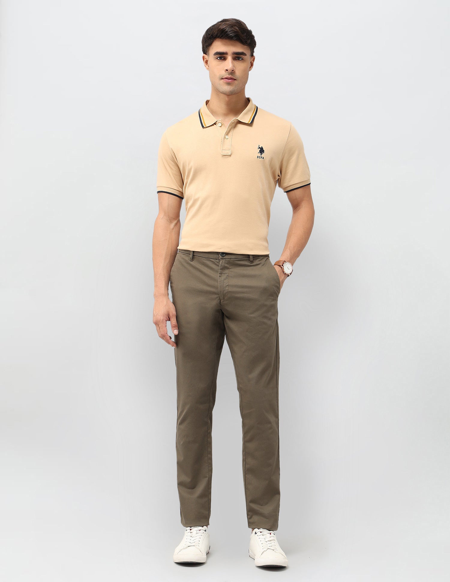 Austin Slim Fit Satin Trousers Brown - U.S. POLO ASSN. | Large