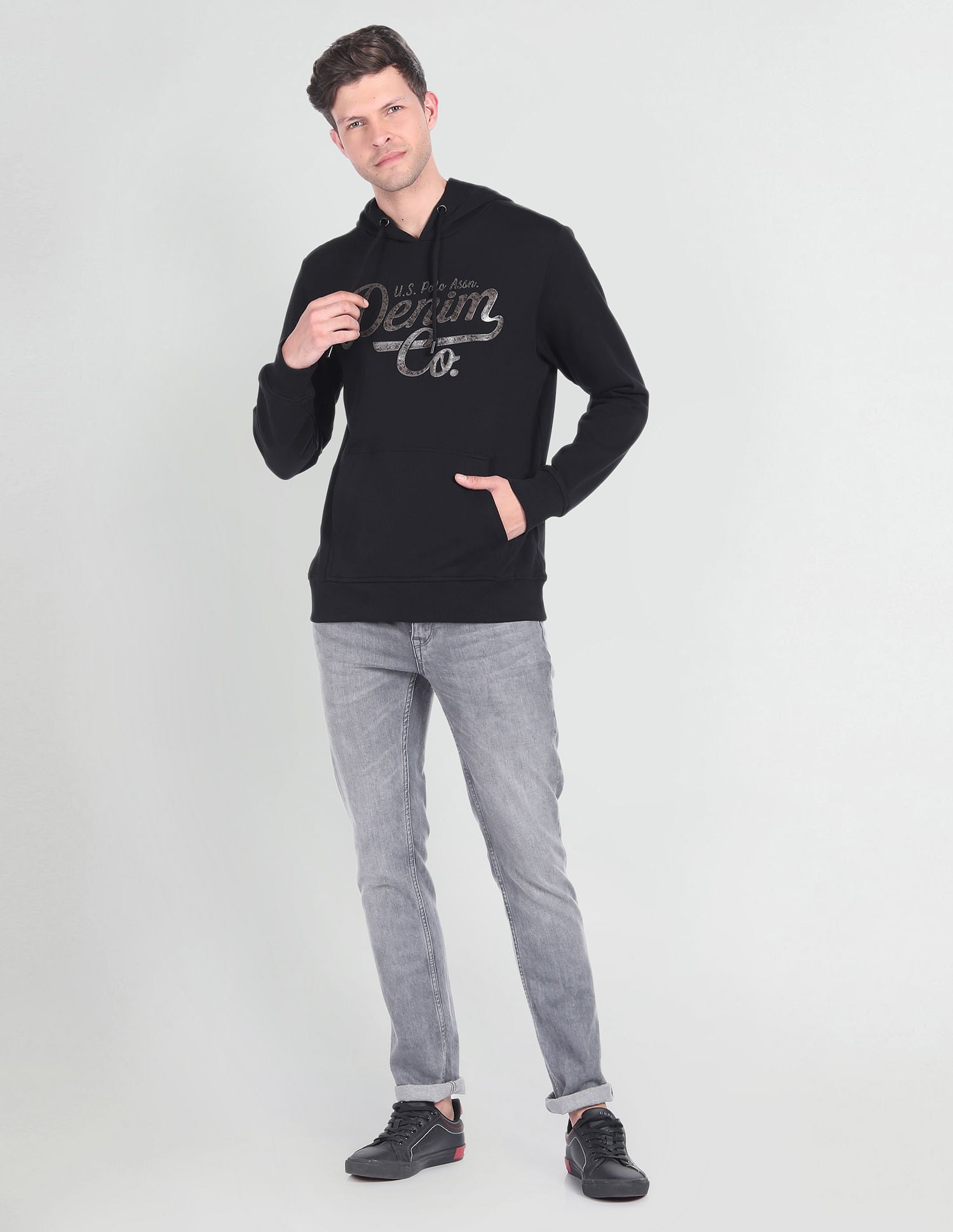 Brand Print Hooded Sweatshirt Black - U.S. POLO ASSN. | Large