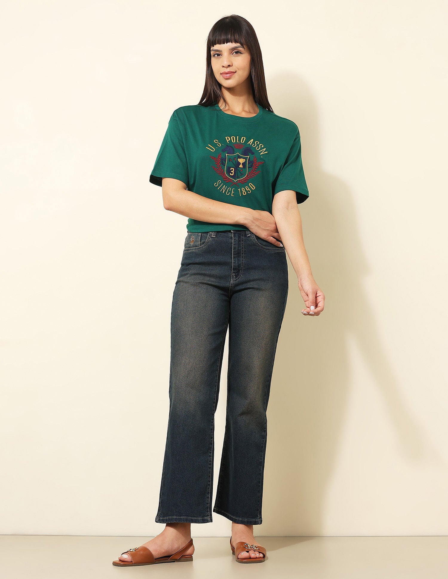 Boyfriend Fit Brand Printed T-Shirt Dark Green - U.S. POLO ASSN. | Large