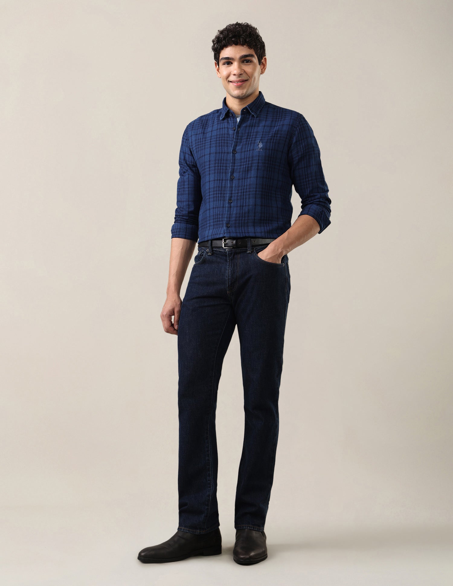 Twill Plaid Checked Shirt Dark Indigo - U.S. Polo Assn. India | Large