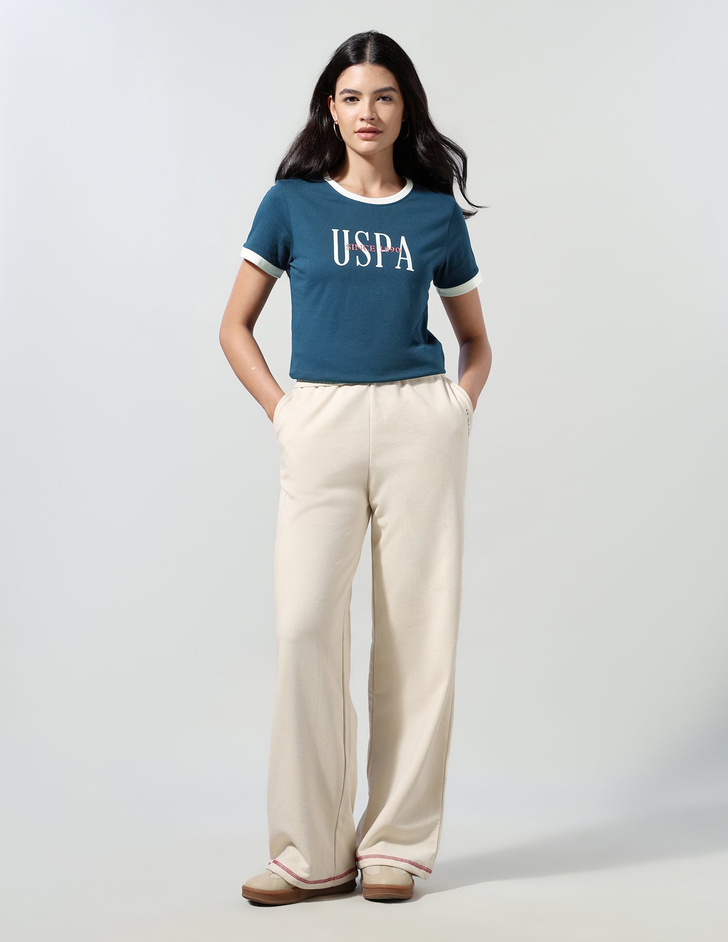 Brand Printed Regular Fit Ringer T-Shirt Teal - U.S. Polo Assn. India | Large