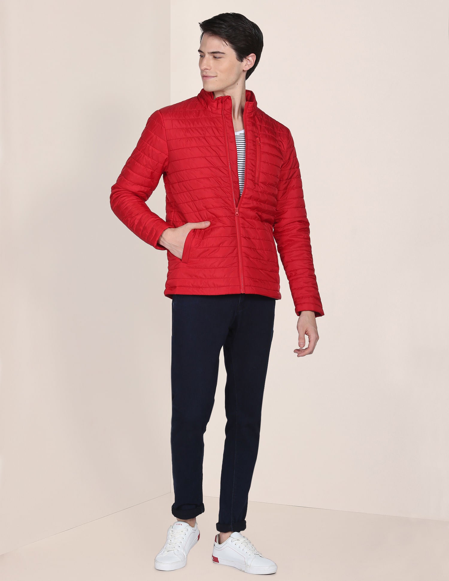 Solid Polyester Puffer Jacket Red - U.S. Polo Assn. India | Large