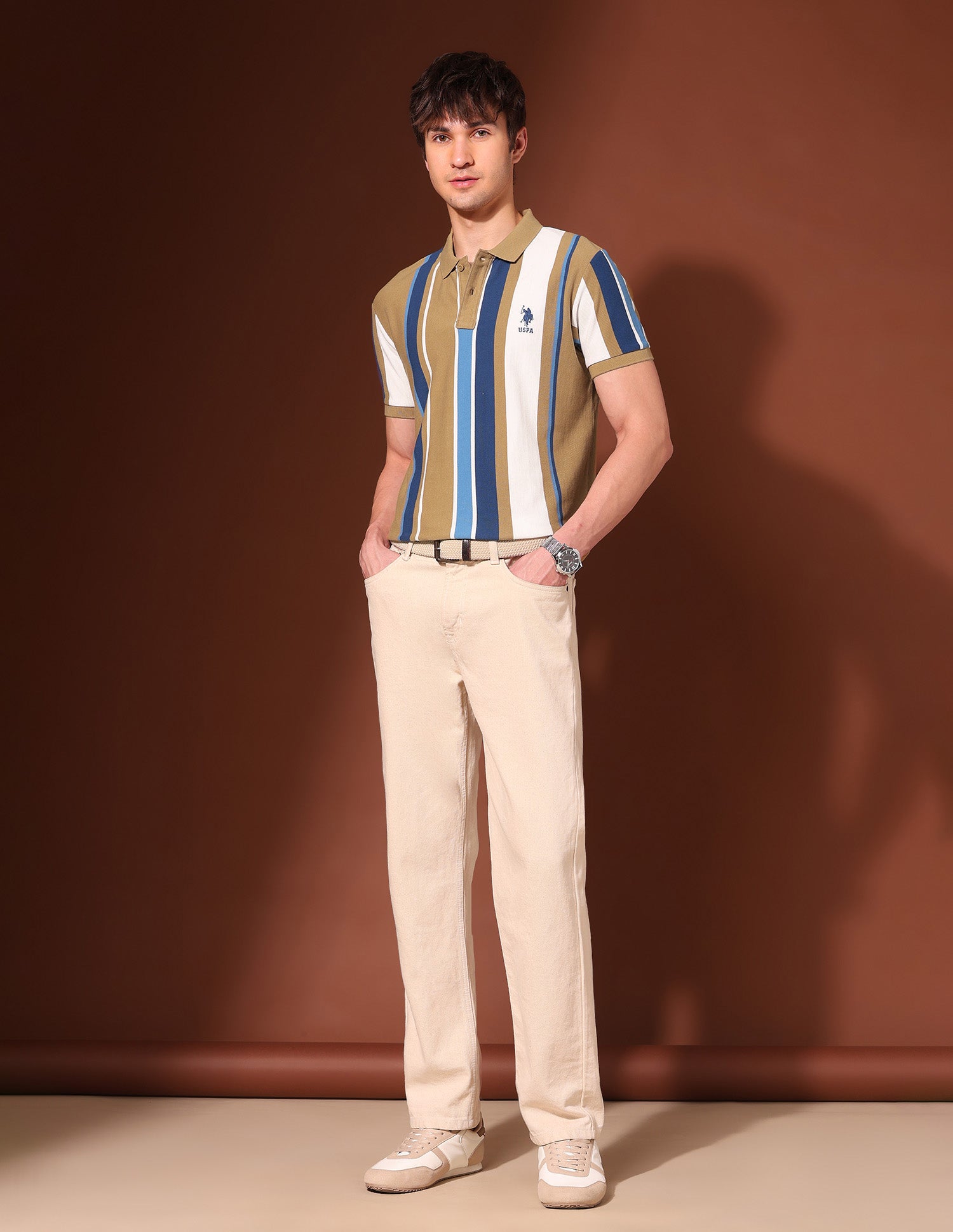 Vertical Striped Working Holiday Polo Shirt Brown - U.S. Polo Assn. India | Large