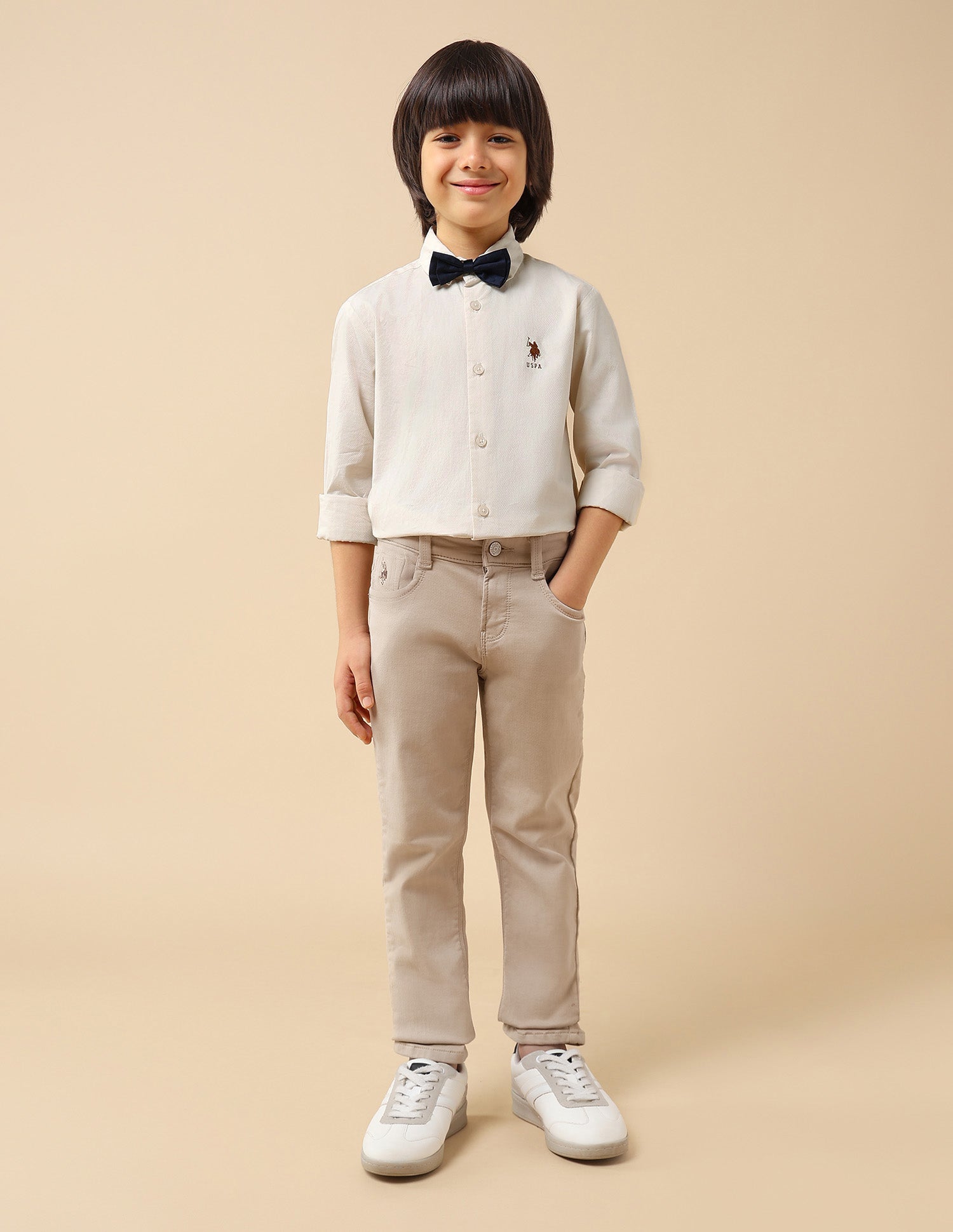 Boys Textured Dobby Shirt Ivory - U.S. POLO ASSN. | Large