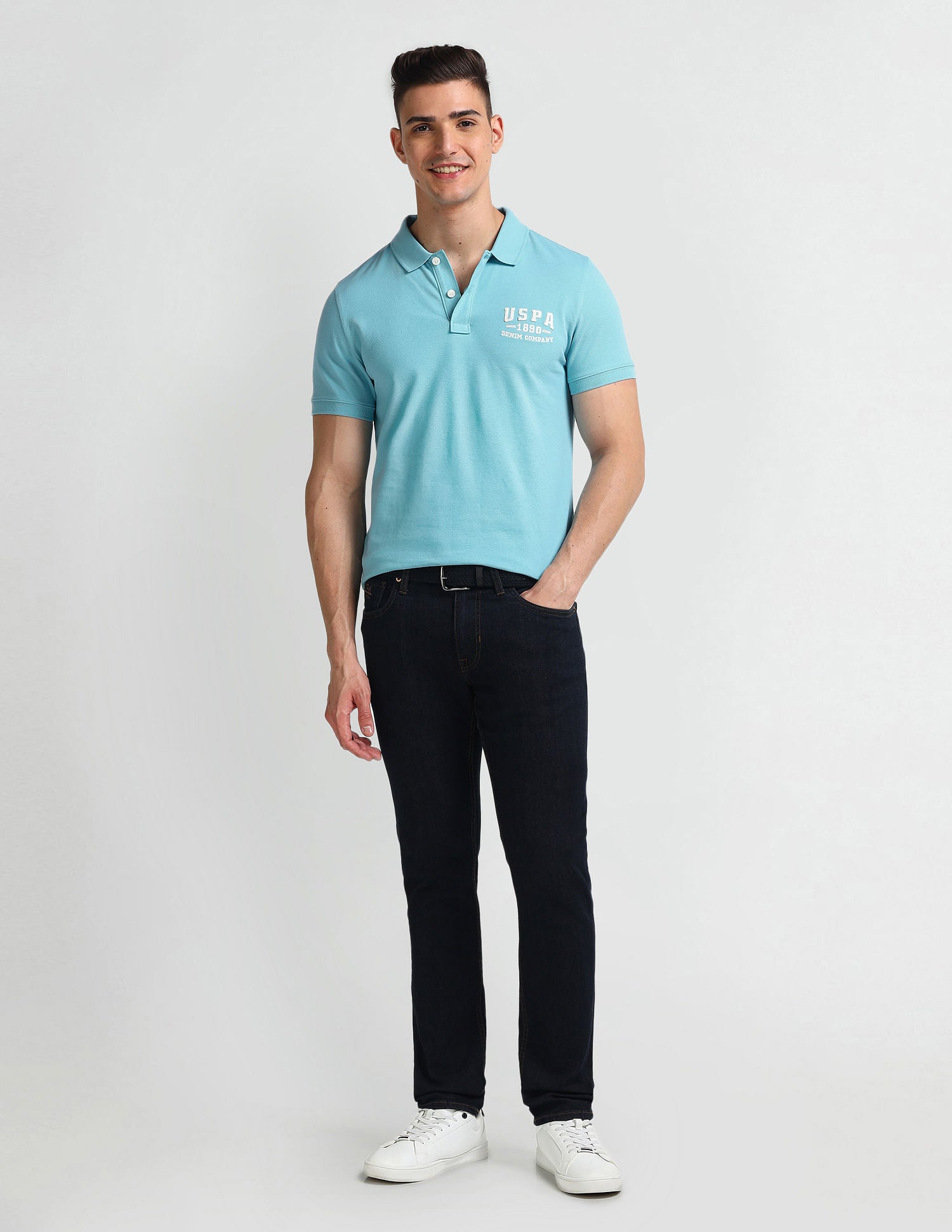 Solid Muscle Fit Polo Shirt Blue - U.S. Polo Assn. India | Large
