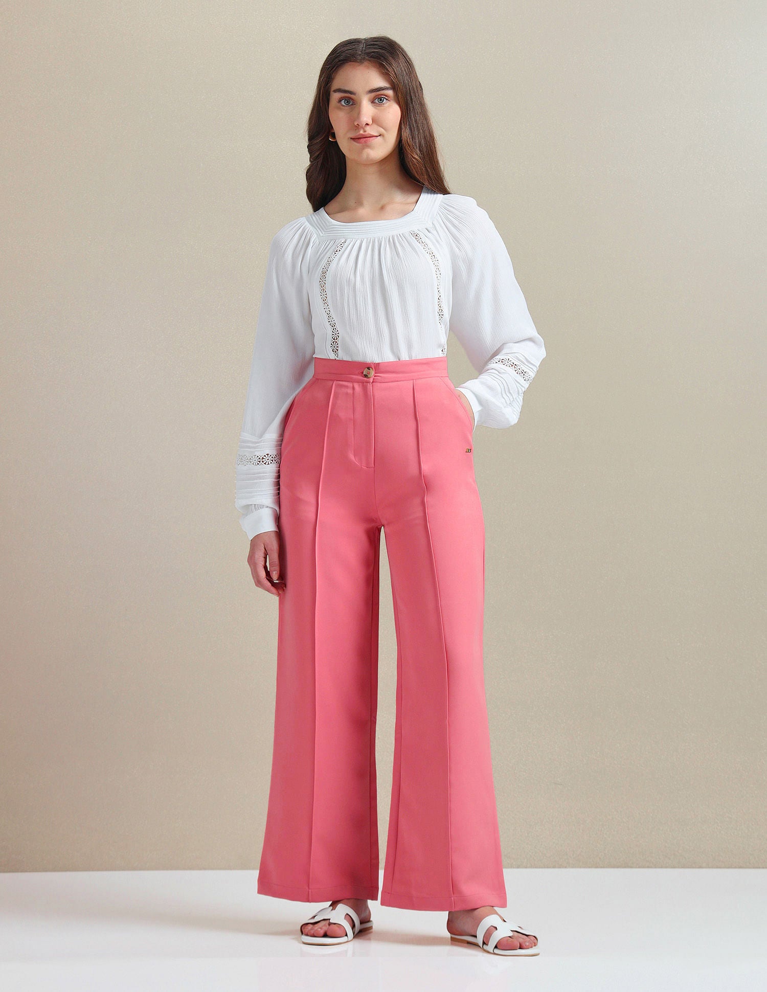 Pleated Straight Fit Trousers Pink - U.S. POLO ASSN. | Large