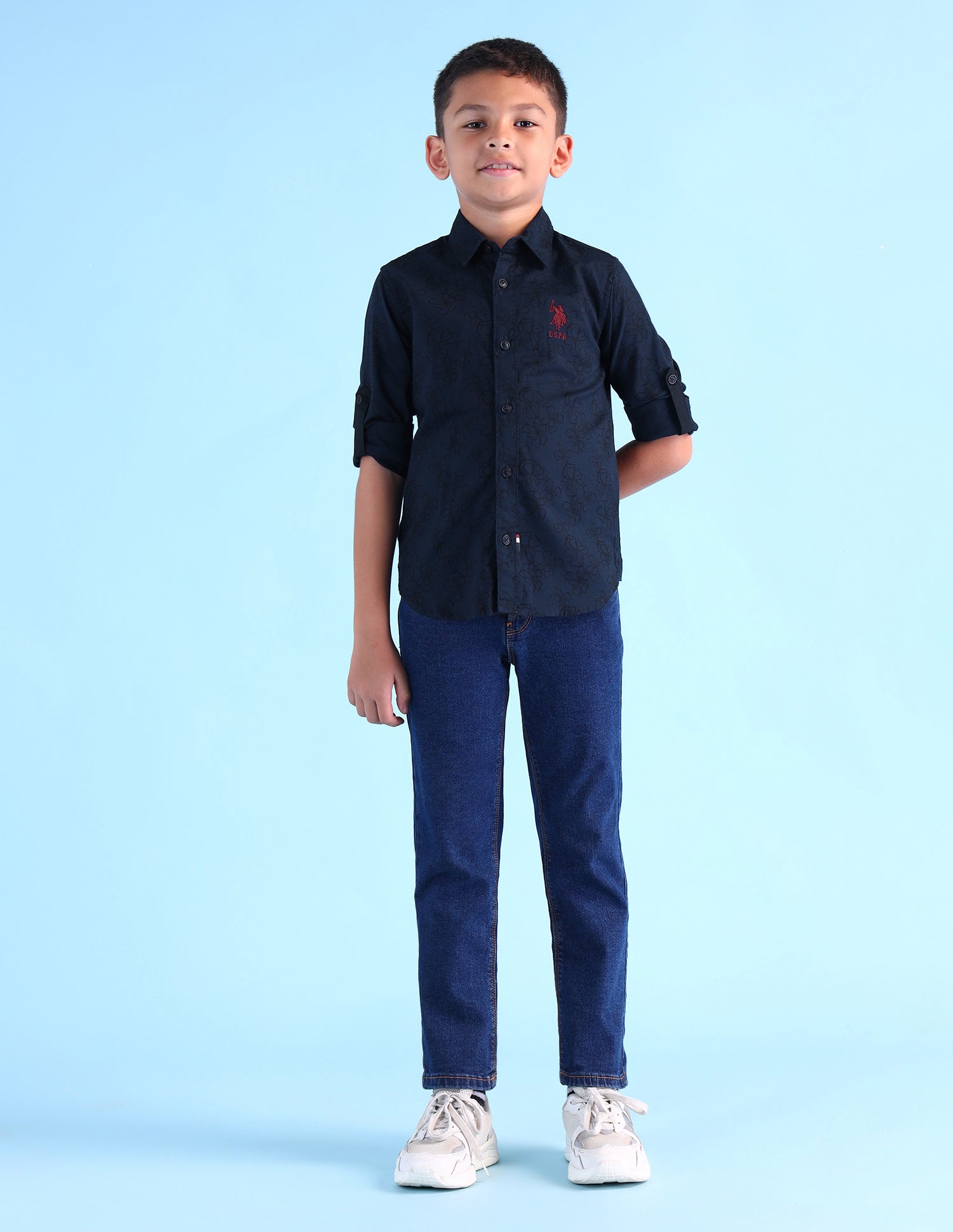 Boys Floral Printed Regular Fit Shirt Navy - U.S. Polo Assn. India | Large