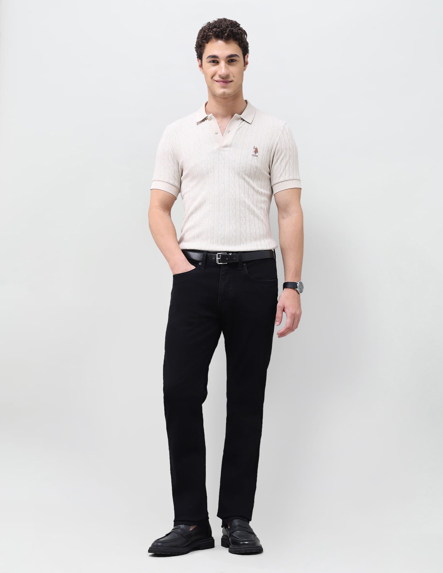 Solid Slim Straight Fit Jeans Black - U.S. Polo Assn. India | Large