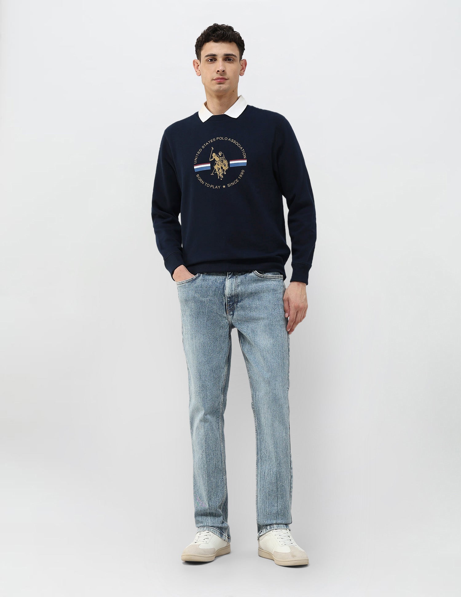 Graphic Brand Printed Regular Fit Sweatshirt Navy - U.S. POLO ASSN. | Large